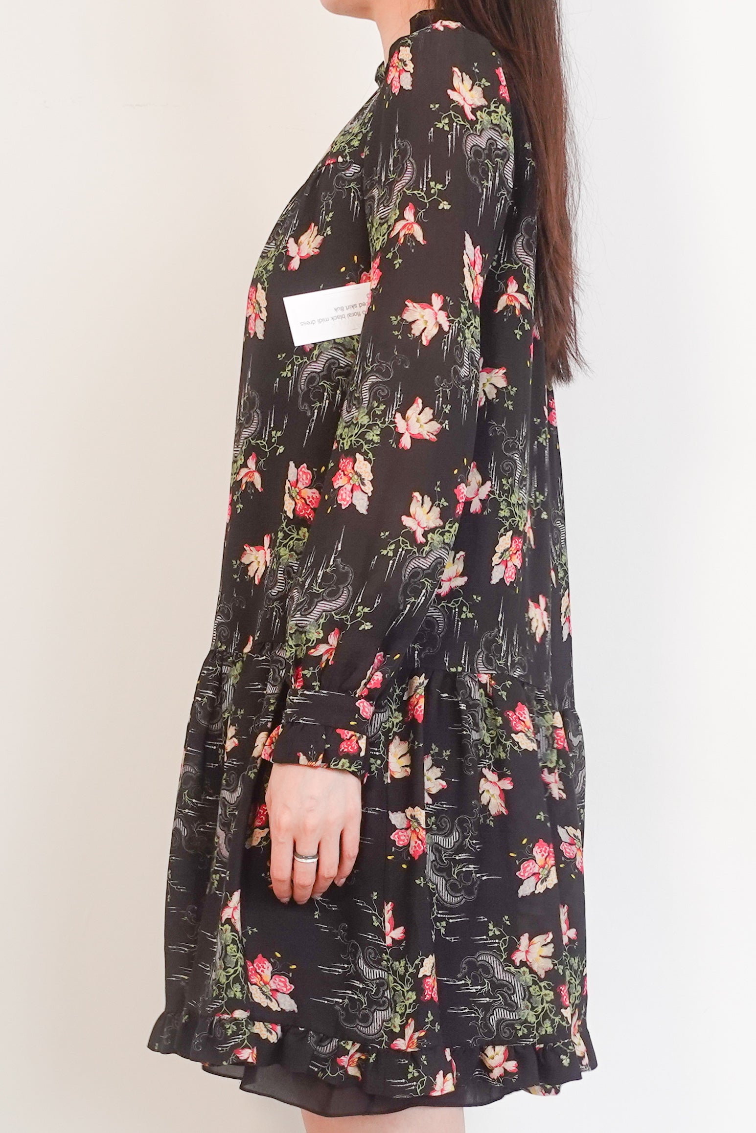 Floral black knee length dress