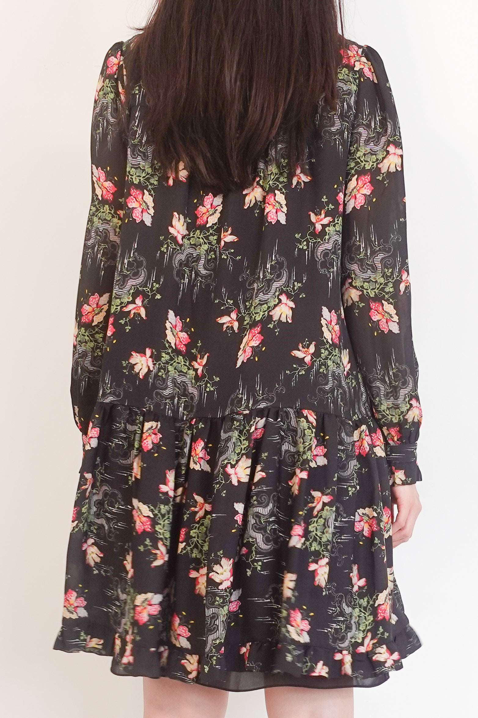 Floral black knee length dress