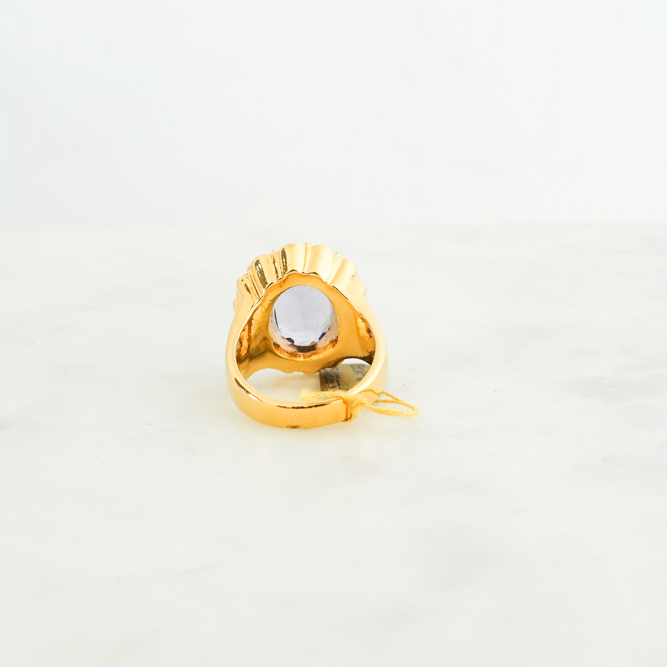 Gold plated Purple ring with colourless crystals