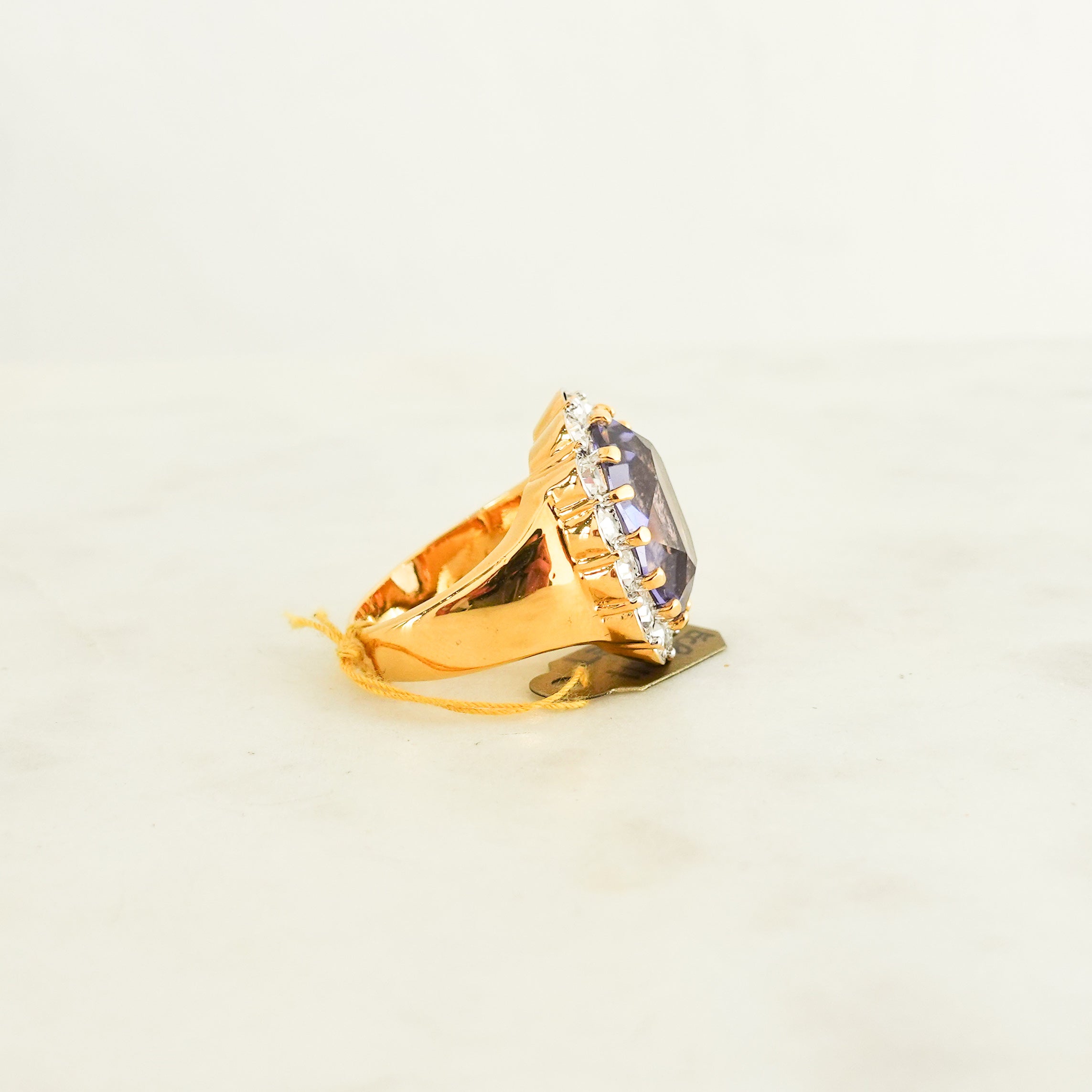 Gold plated Purple ring with colourless crystals