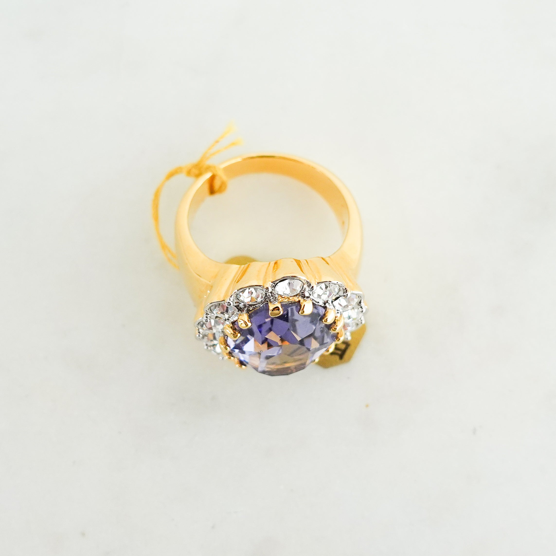 Gold plated Purple ring with colourless crystals