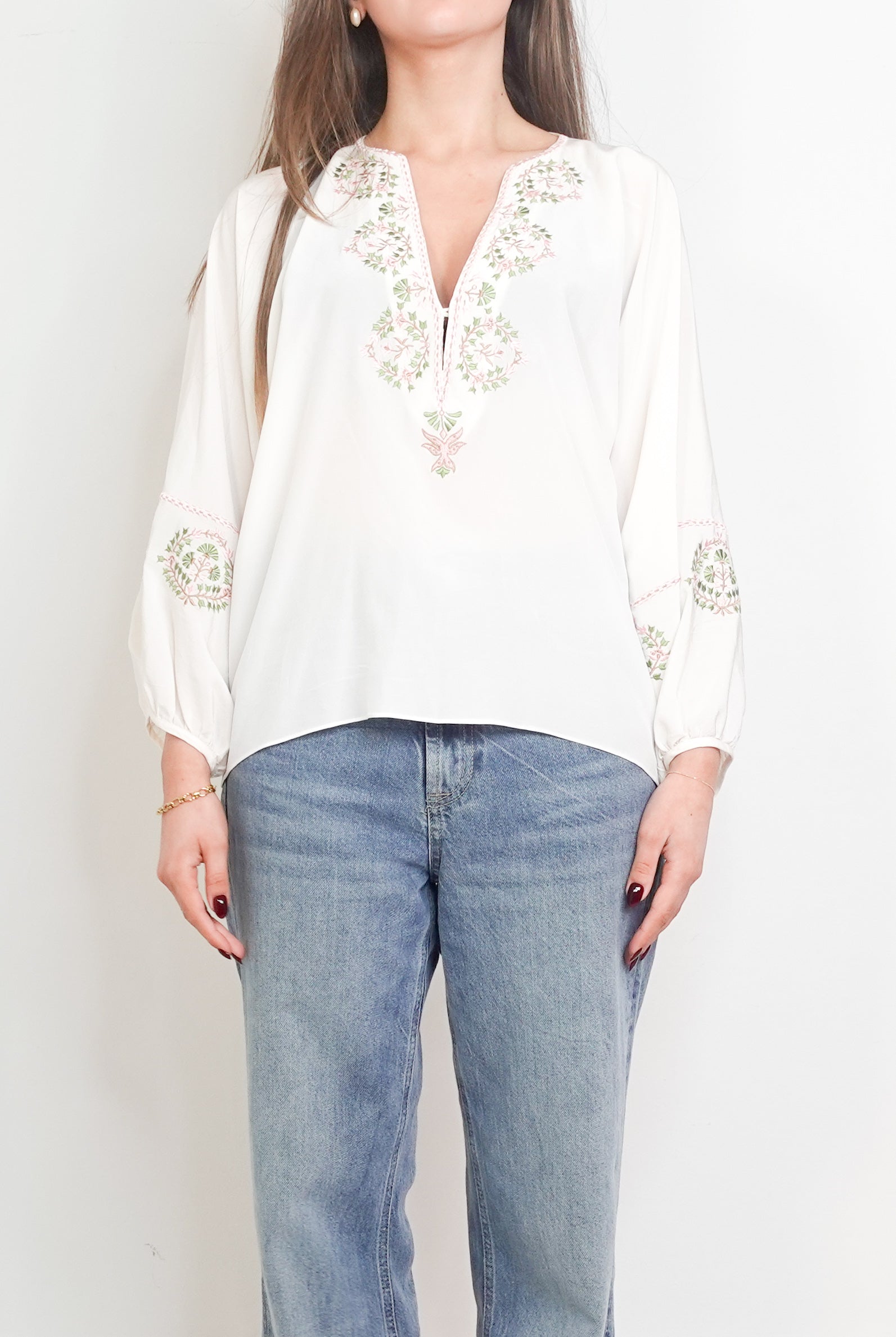 Silk Pink and Green embroidered top RRP £250