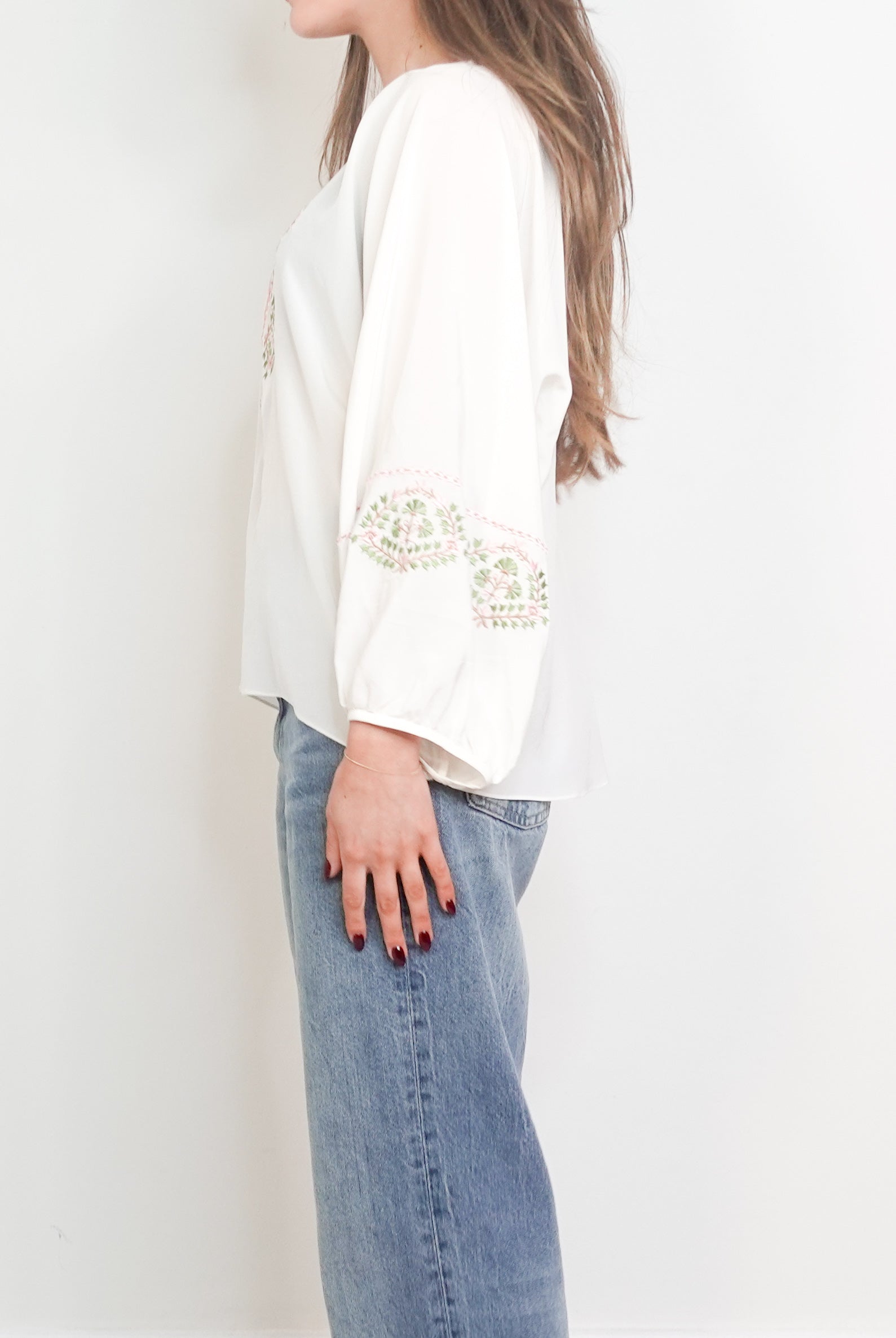 Silk Pink and Green embroidered top RRP £250