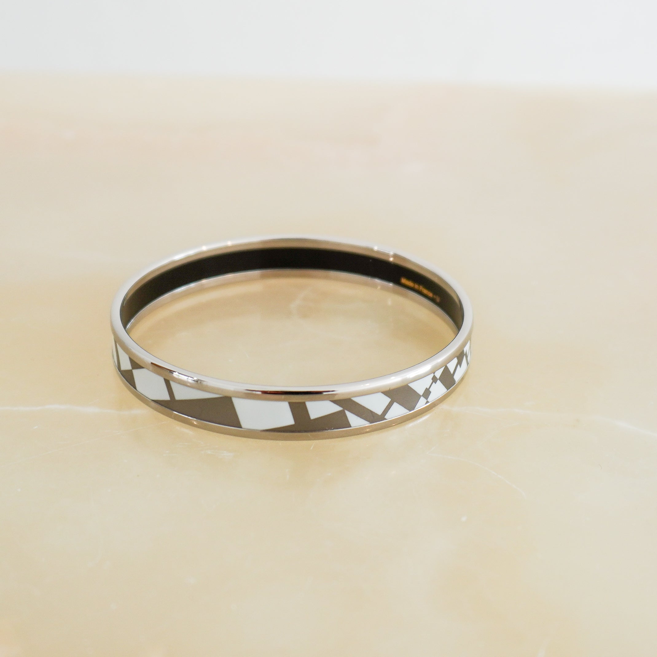 Hermes White Enamel OP'H Palladium Plated Bangle (RRP £450) | Authentic Preloved