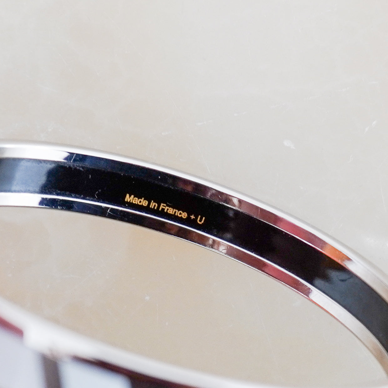 Hermes White Enamel OP'H Palladium Plated Bangle (RRP £450) | Authentic Preloved