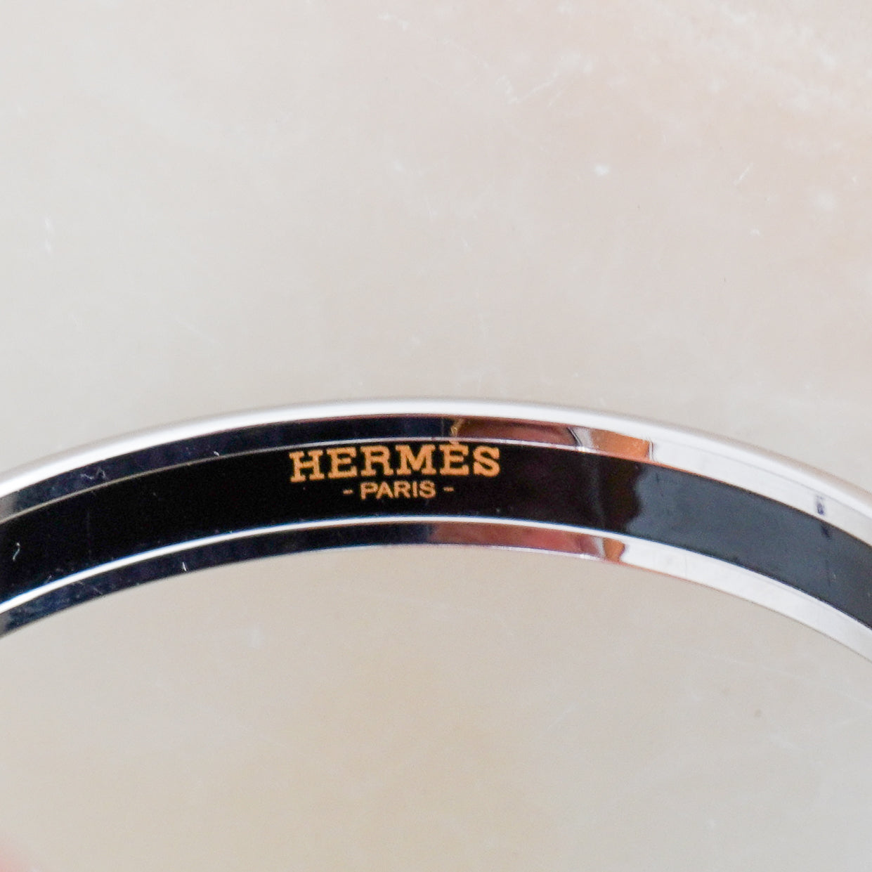 Hermes White Enamel OP'H Palladium Plated Bangle (RRP £450) | Authentic Preloved