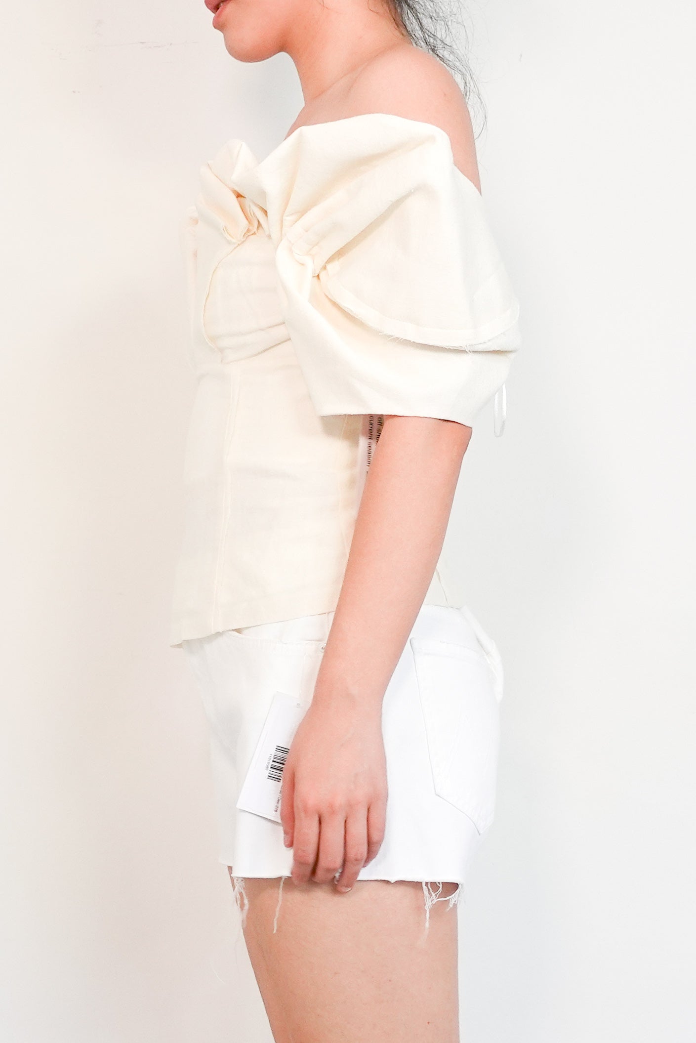 Cream off the shoulder ruffle top RRP £508