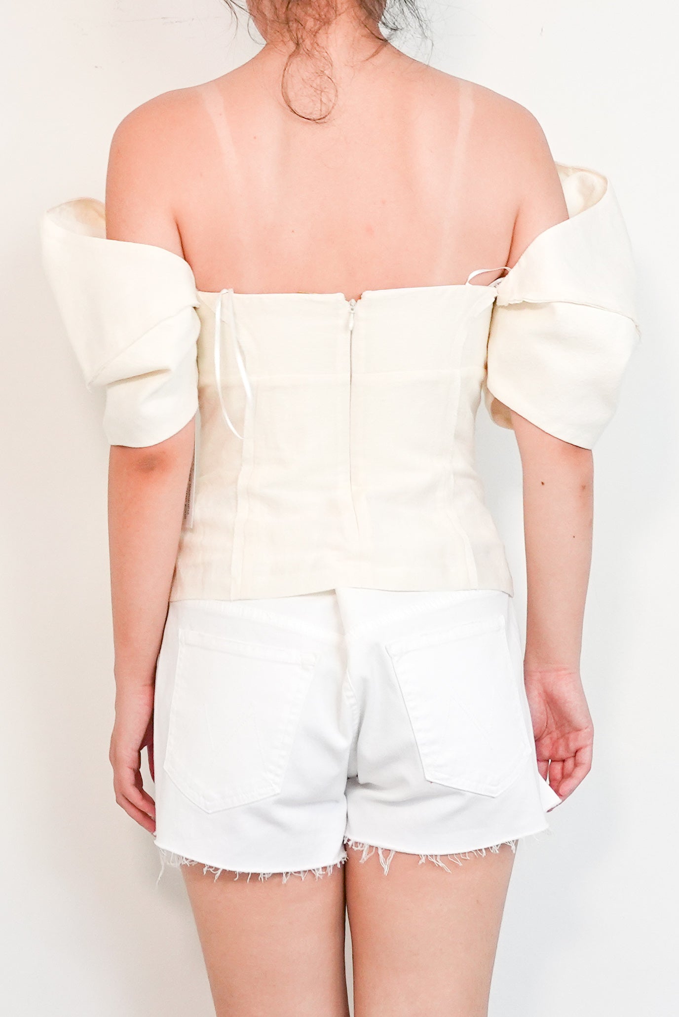 Cream off the shoulder ruffle top RRP £508