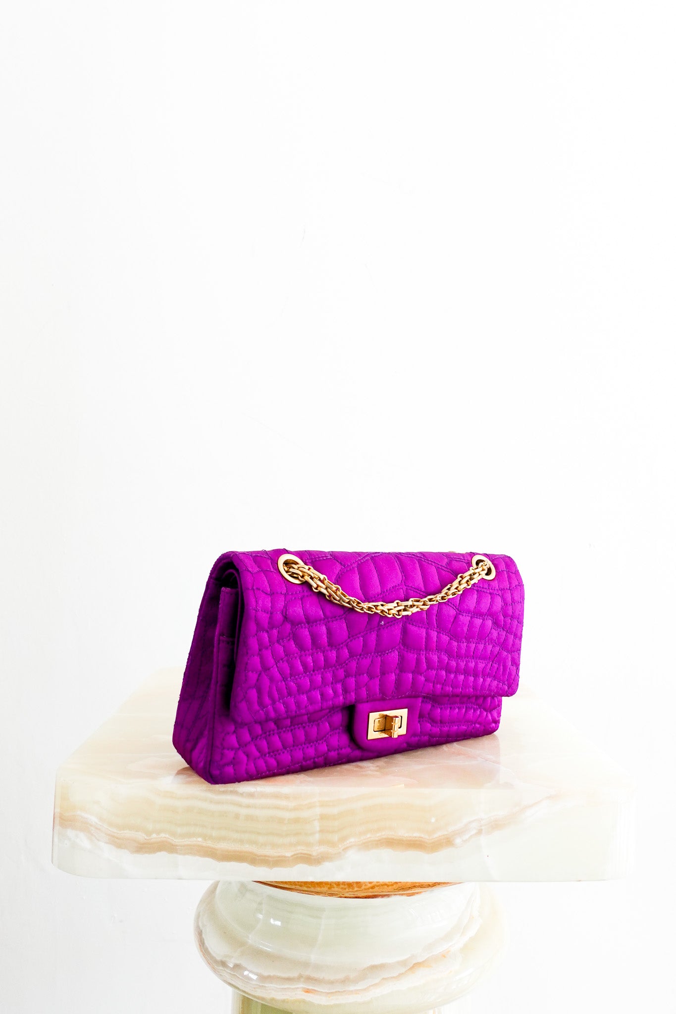Purple satin reissue 2.55 flap bag RRP £4.5k