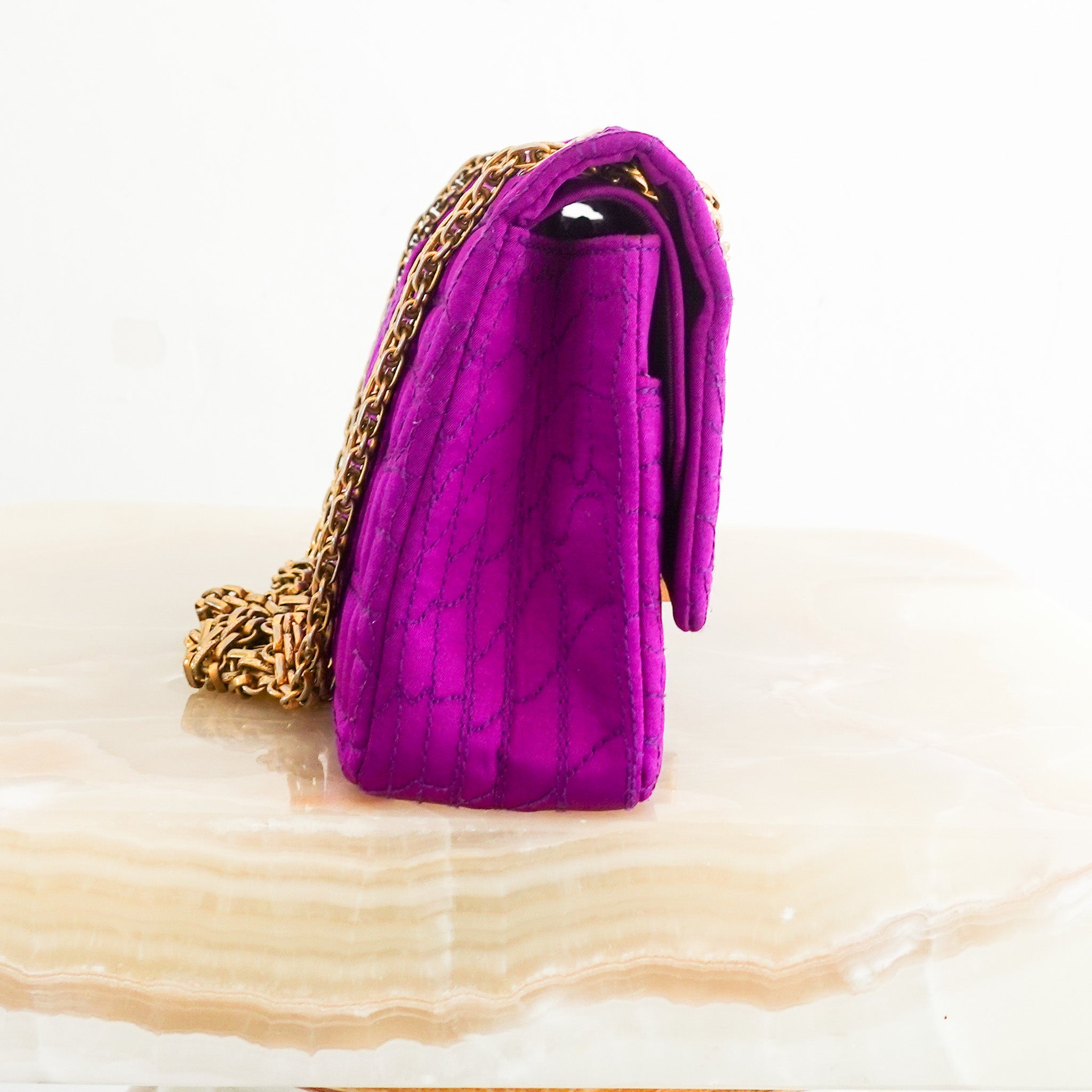 Purple satin reissue 2.55 flap bag RRP £4.5k