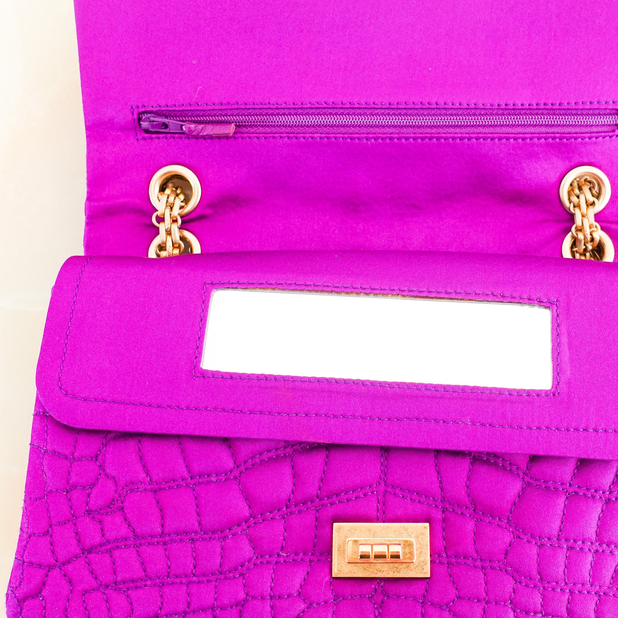 Purple satin reissue 2.55 flap bag RRP £4.5k