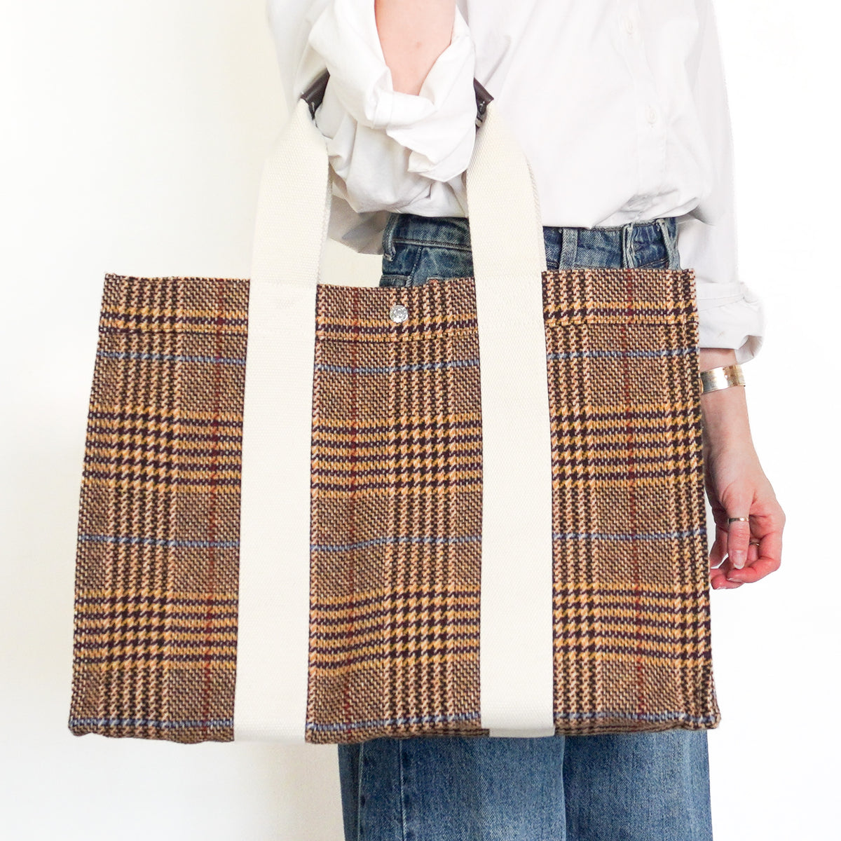 Rue de Verneuil Checked Wool Tote Bag (RRP £950) | Authentic Preloved