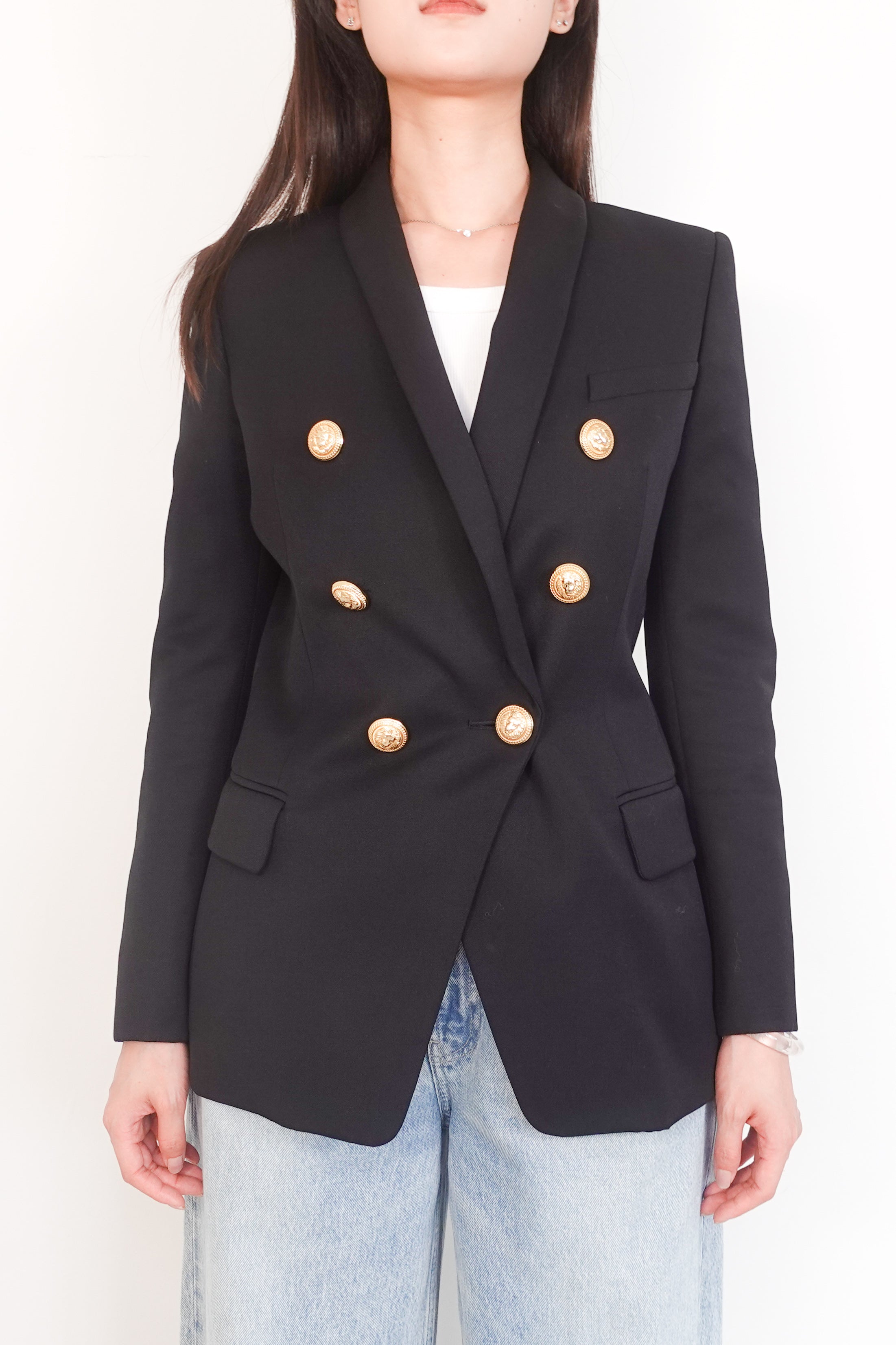 Black double breasted blazer with gold buttons RRP £2k