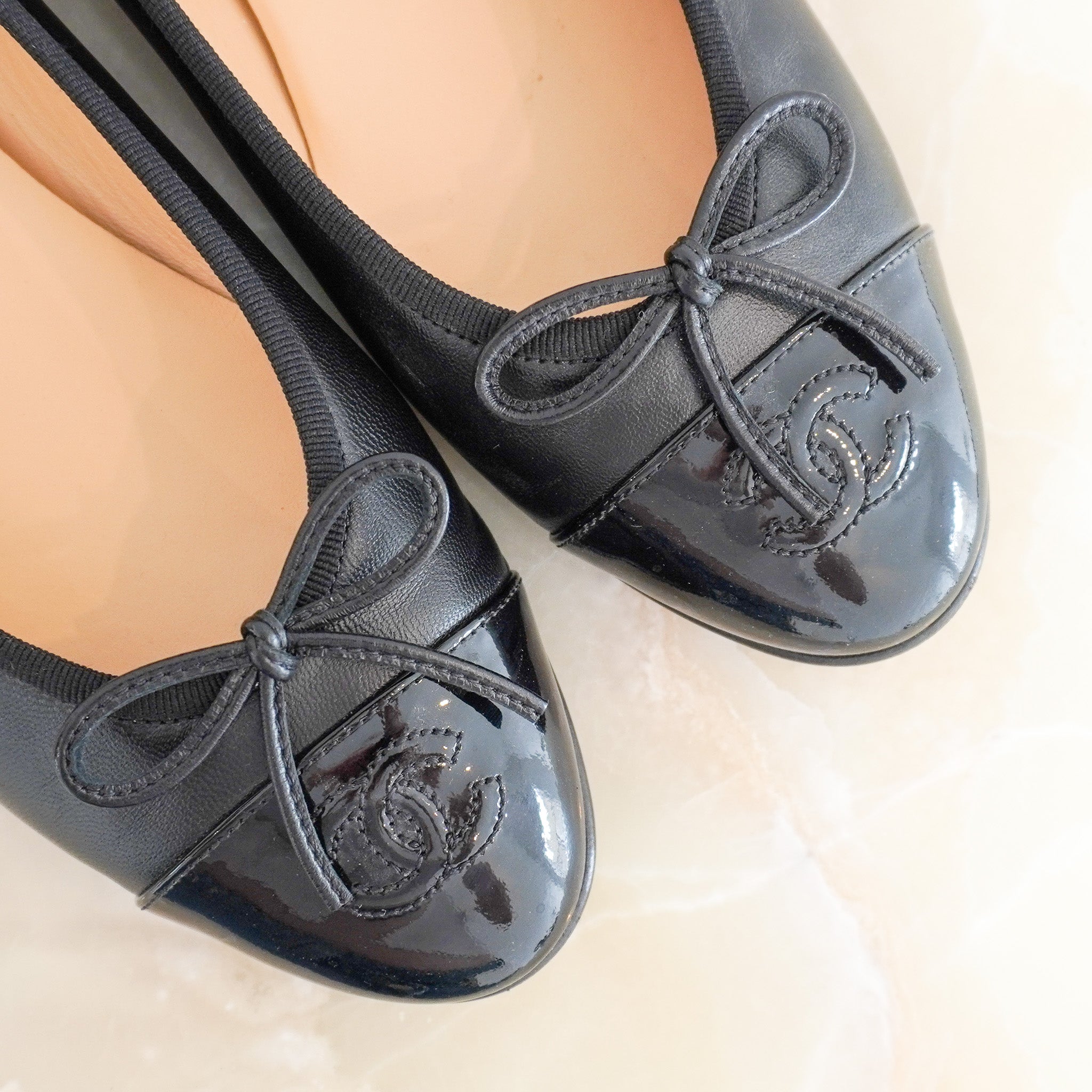 Chanel Black Cap-Toe Ballet Flats RRP £850 | Authentic Preloved