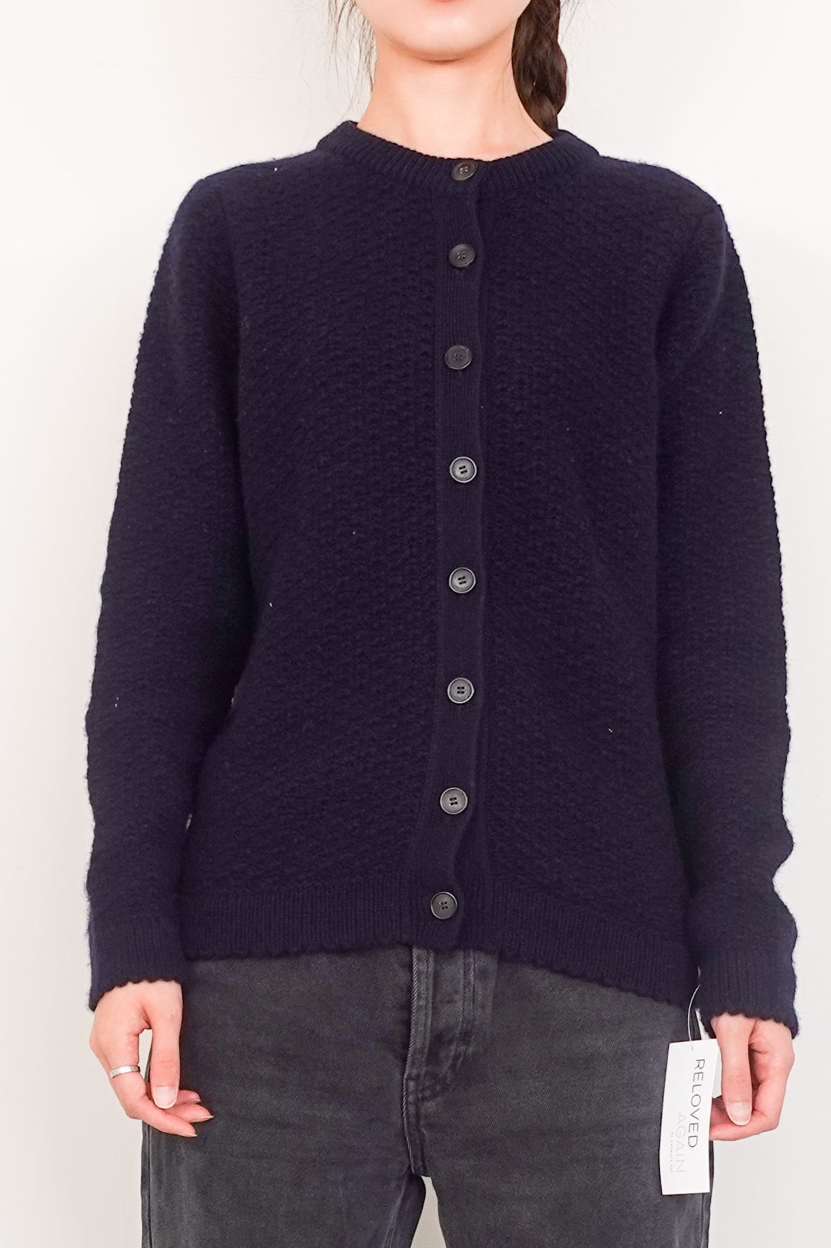 Navy button up cashmere mix cardigan