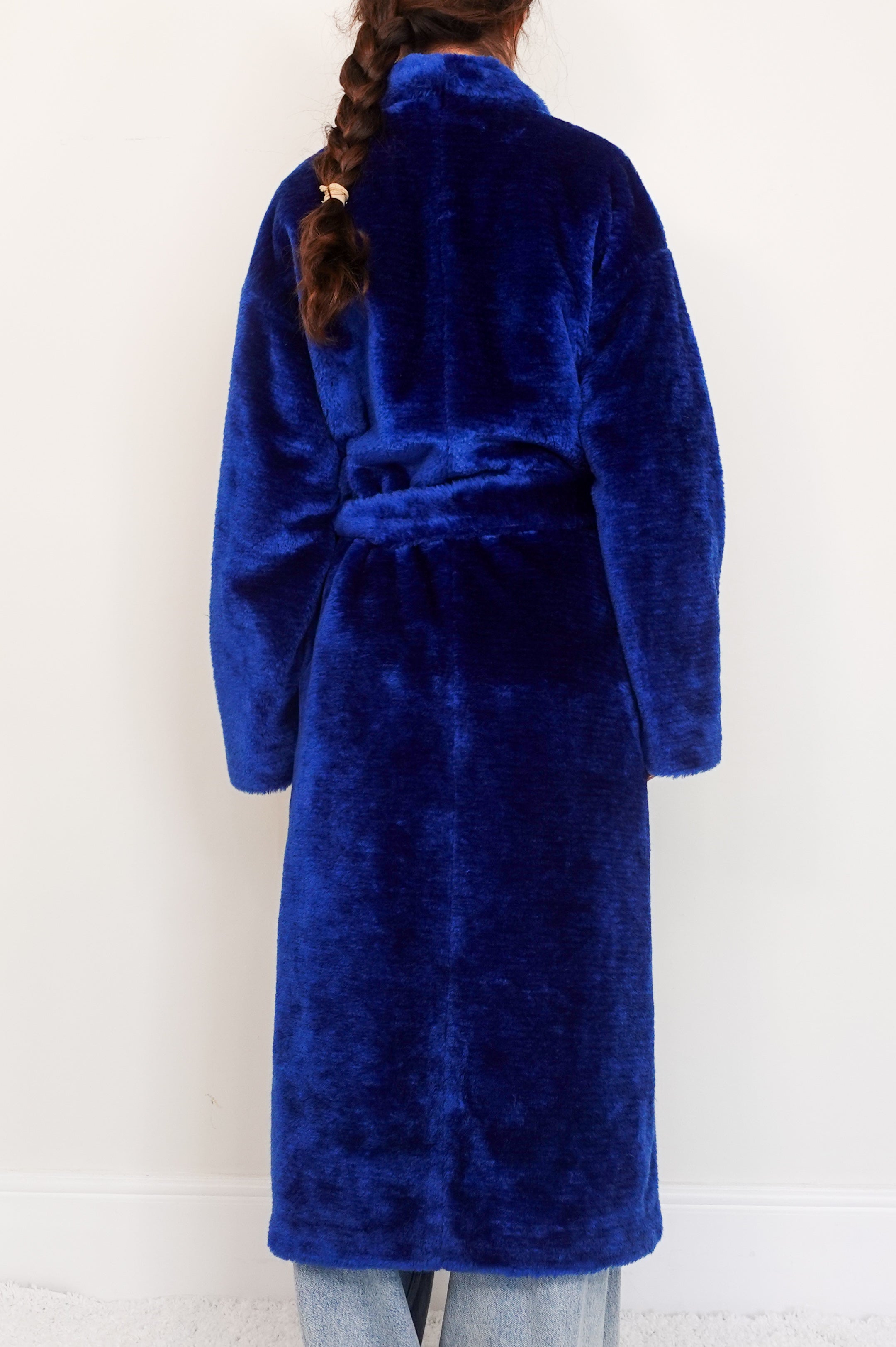 Royal blue belted faux fur coat RRP £1250