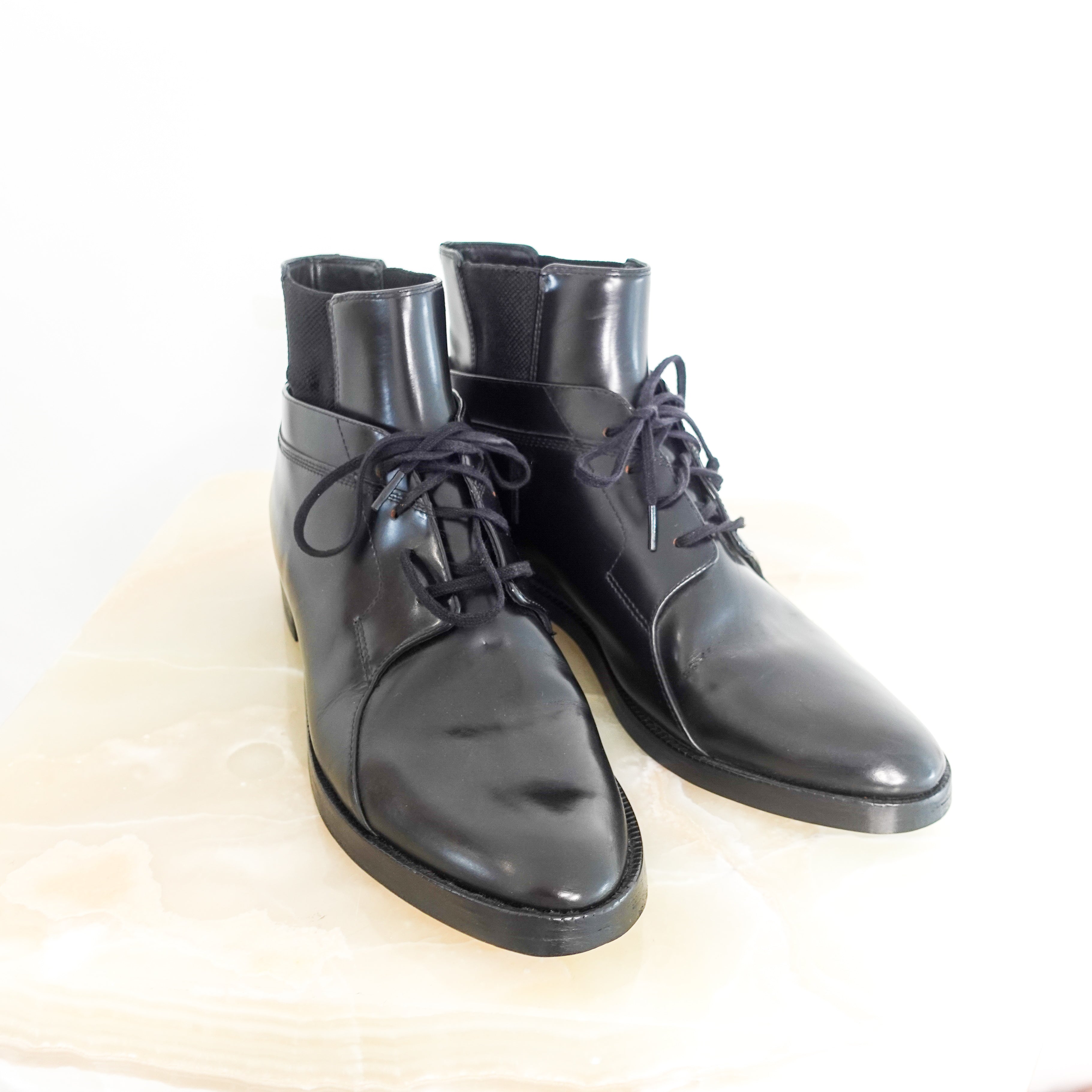 Black glossy leather ankle boots RRP £400