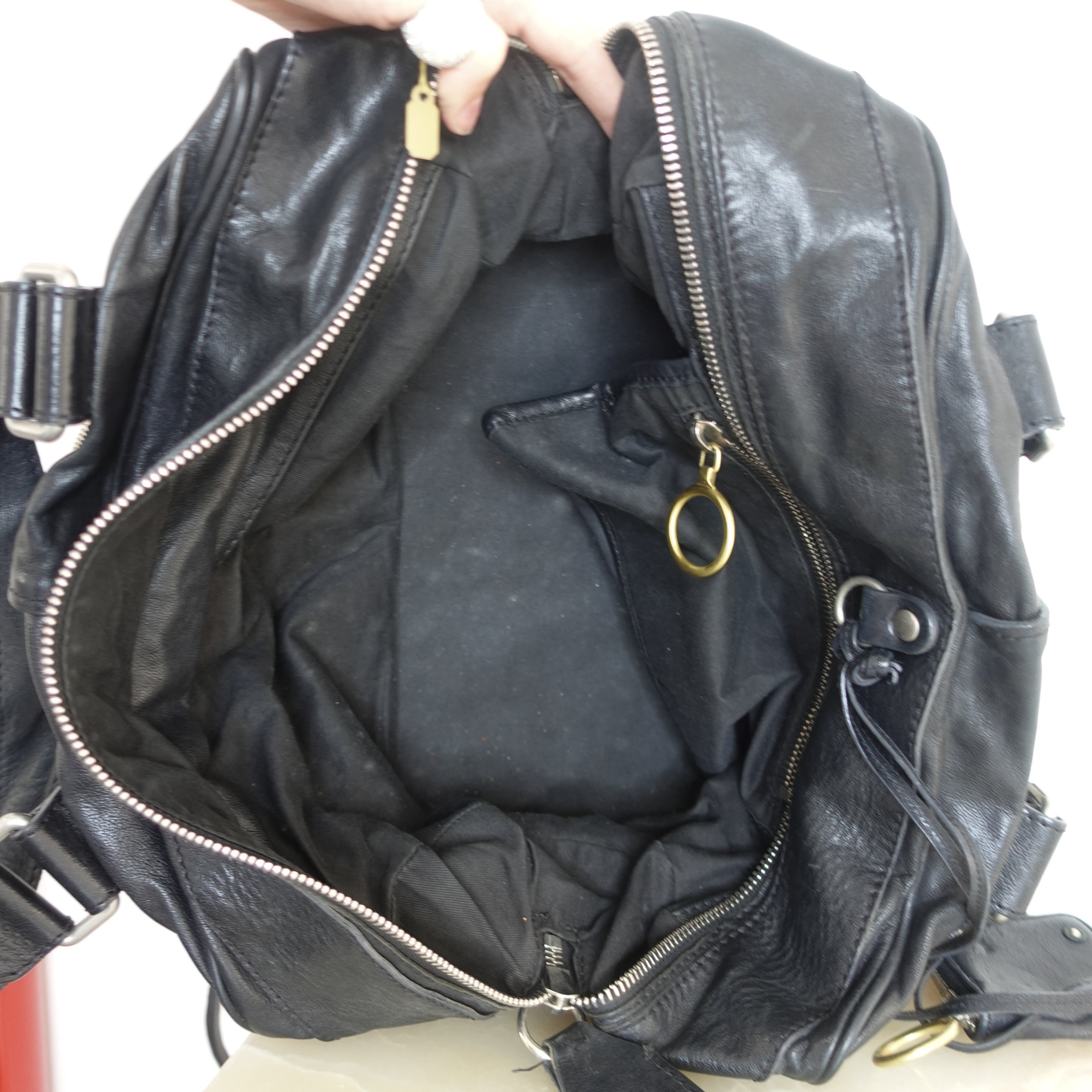 Black leather oversized shoulder bag