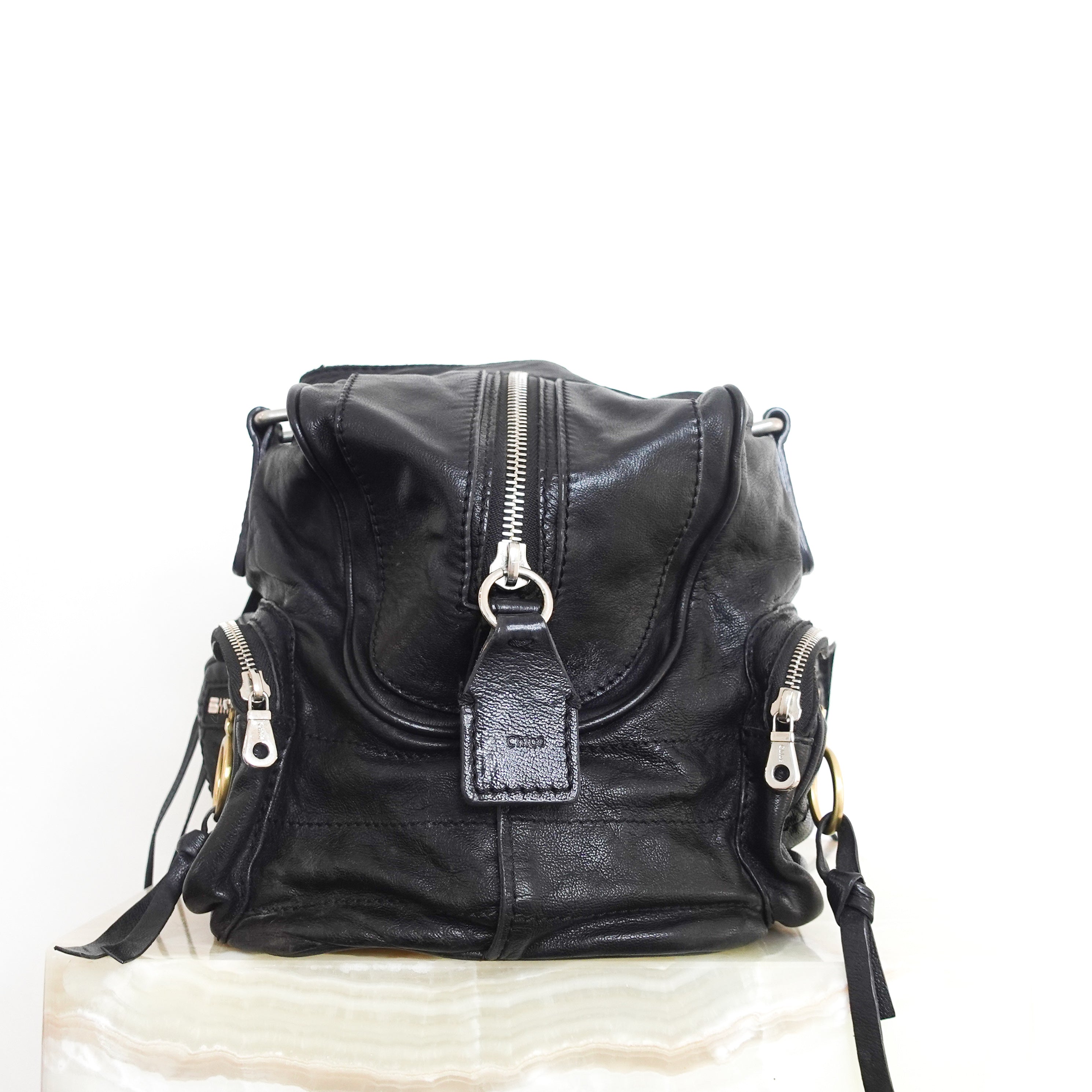 Black leather oversized shoulder bag