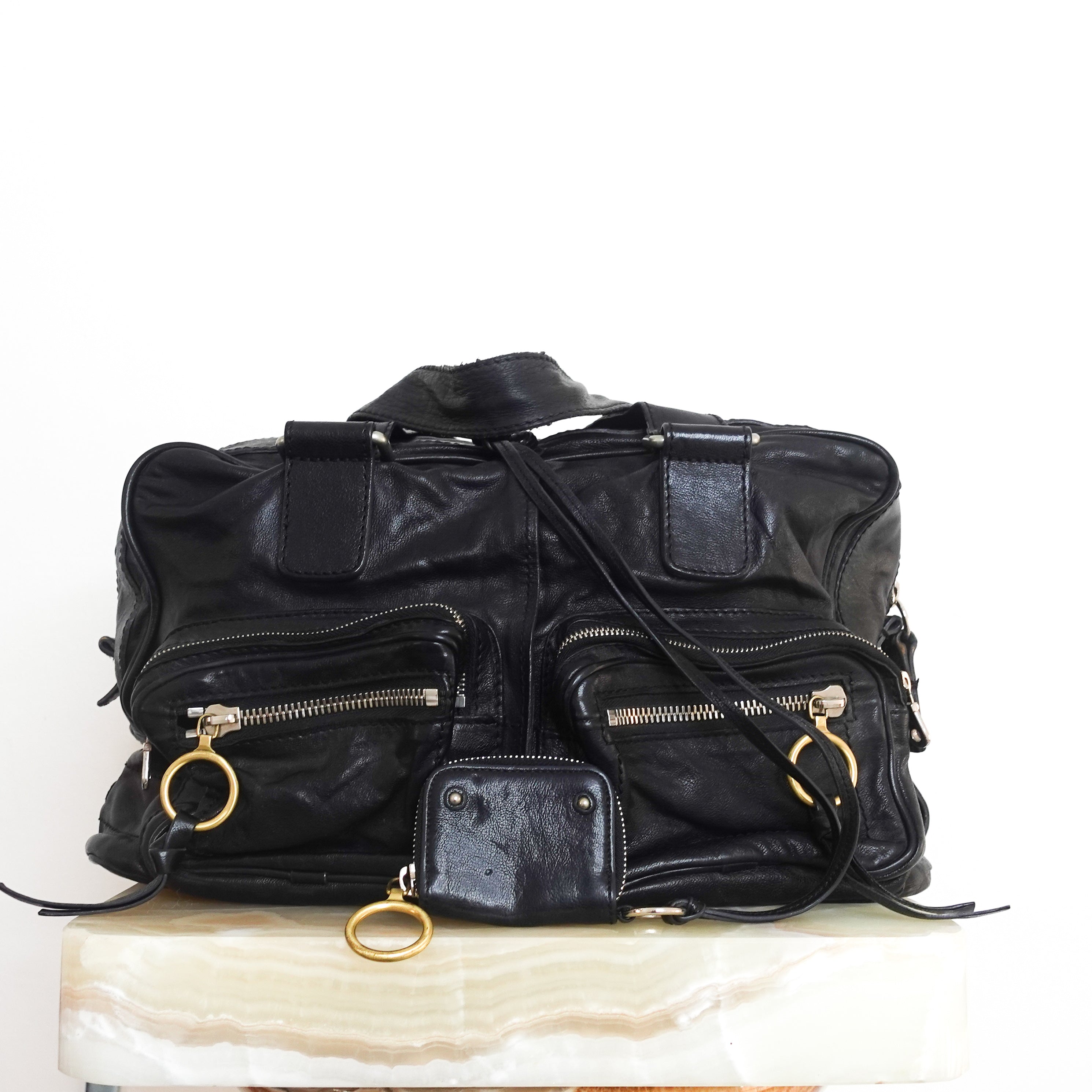 Black leather oversized shoulder bag