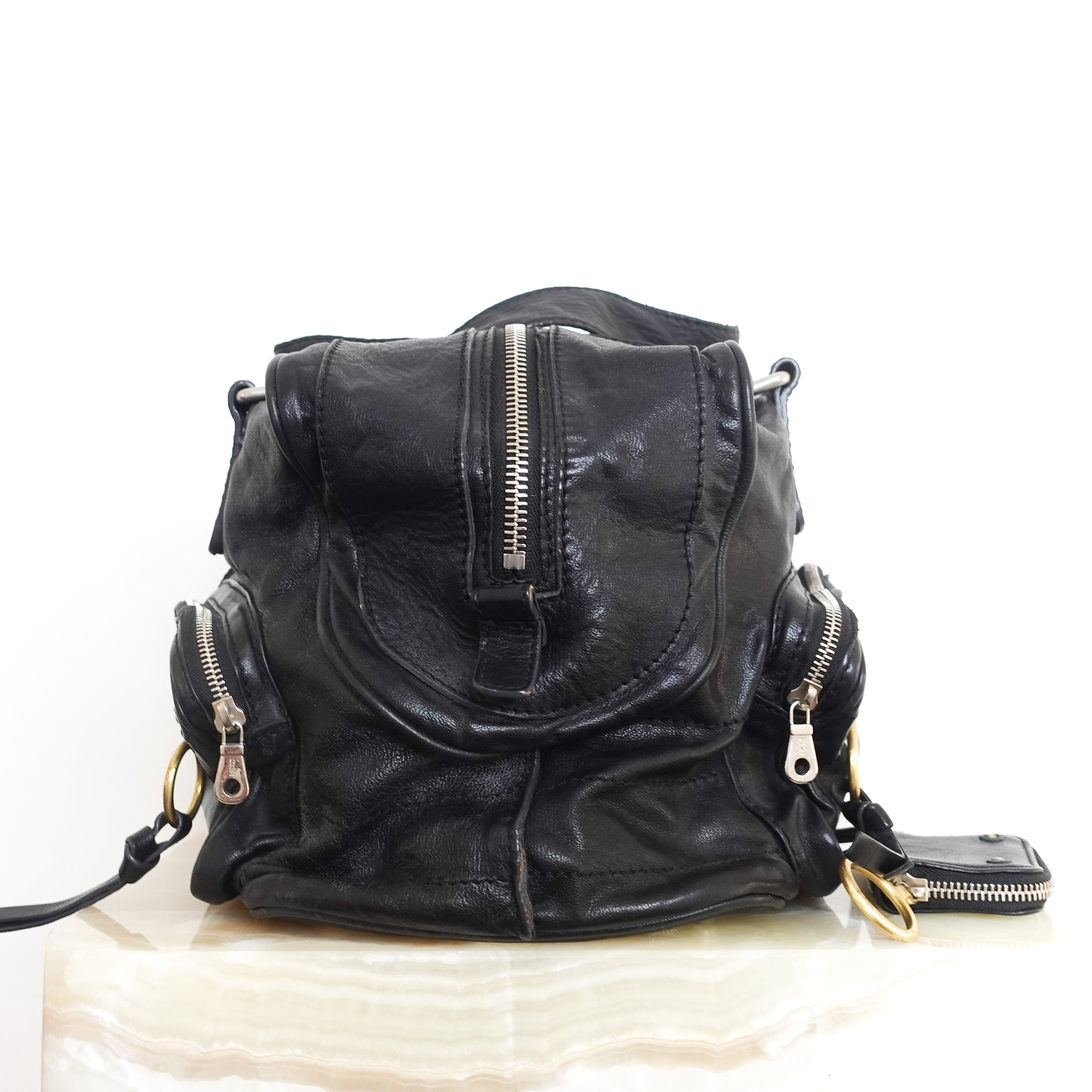 Black leather oversized shoulder bag