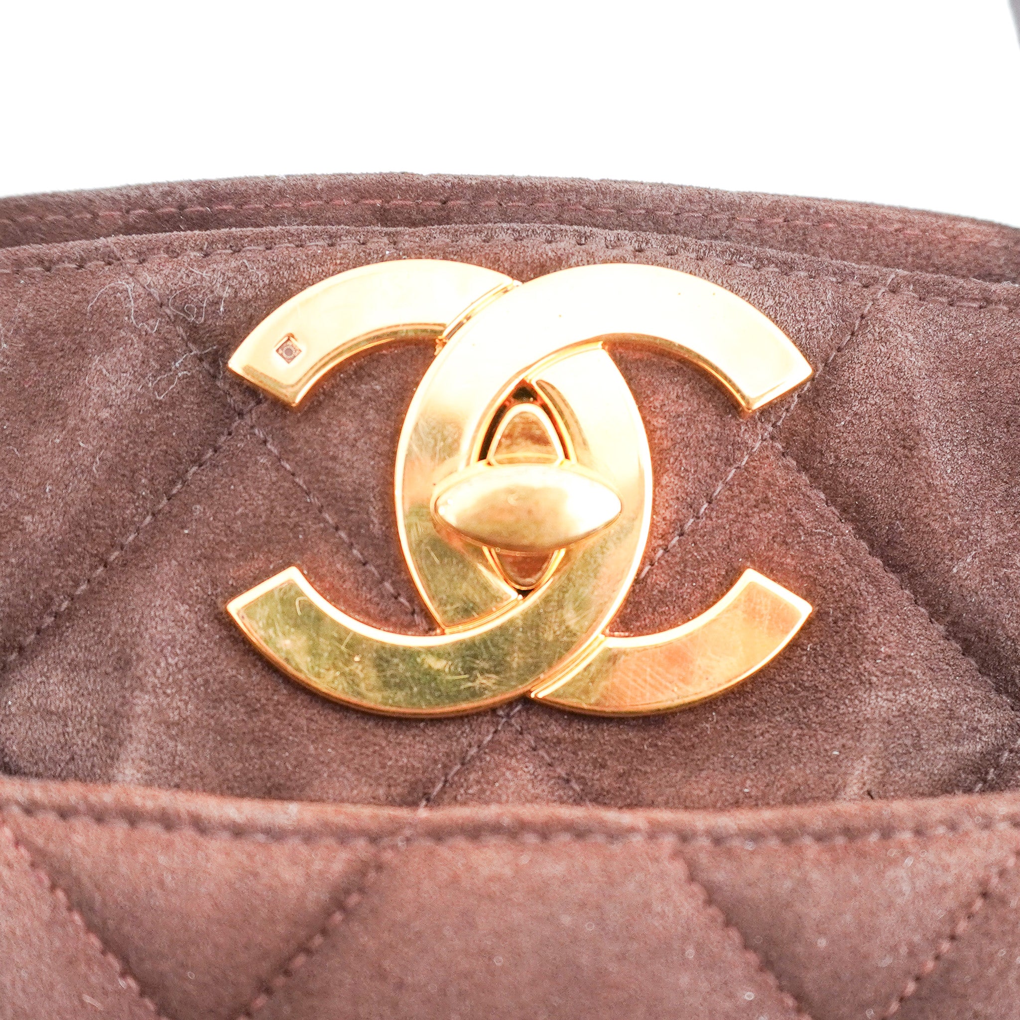 Chanel Vintage Brown Quilted Suede CC Tote Bag | Authentic Preloved