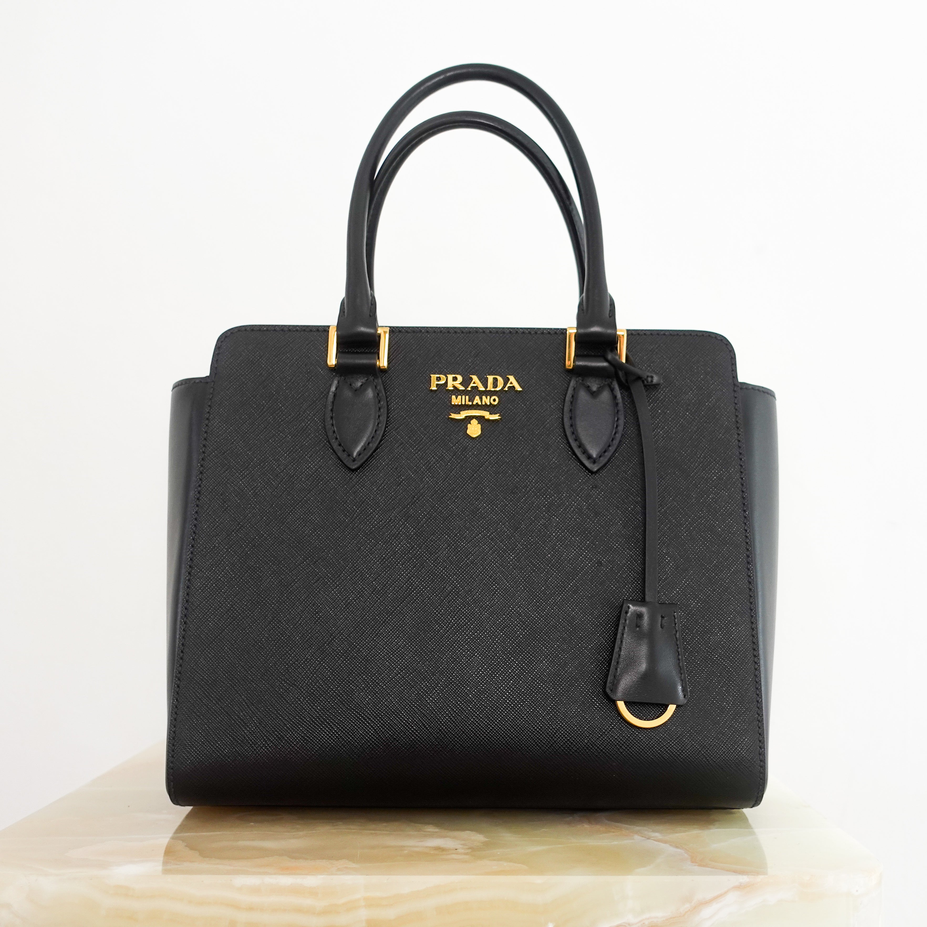 black galleria tote with crossbody strap