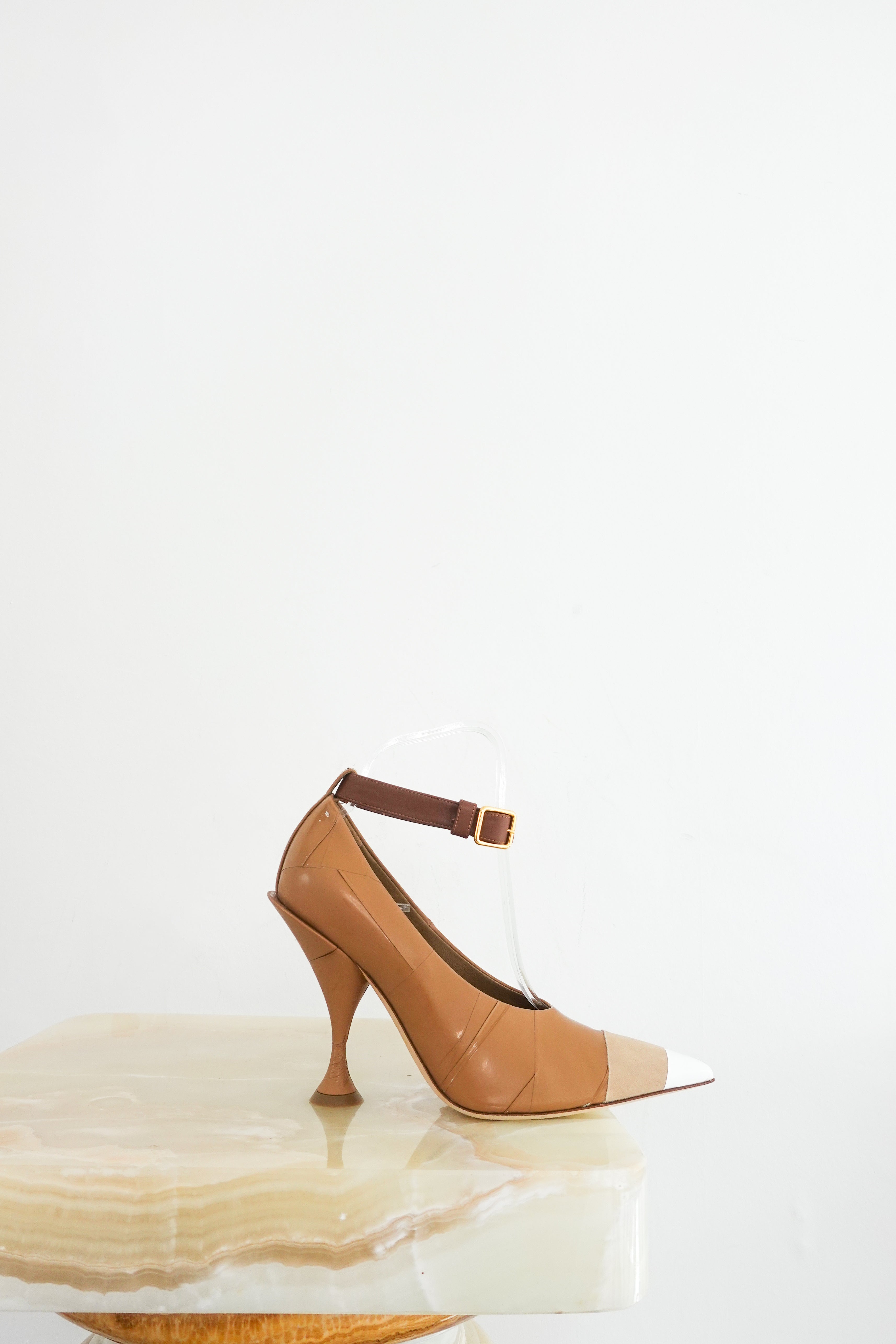 Beige statement heels with leather strap