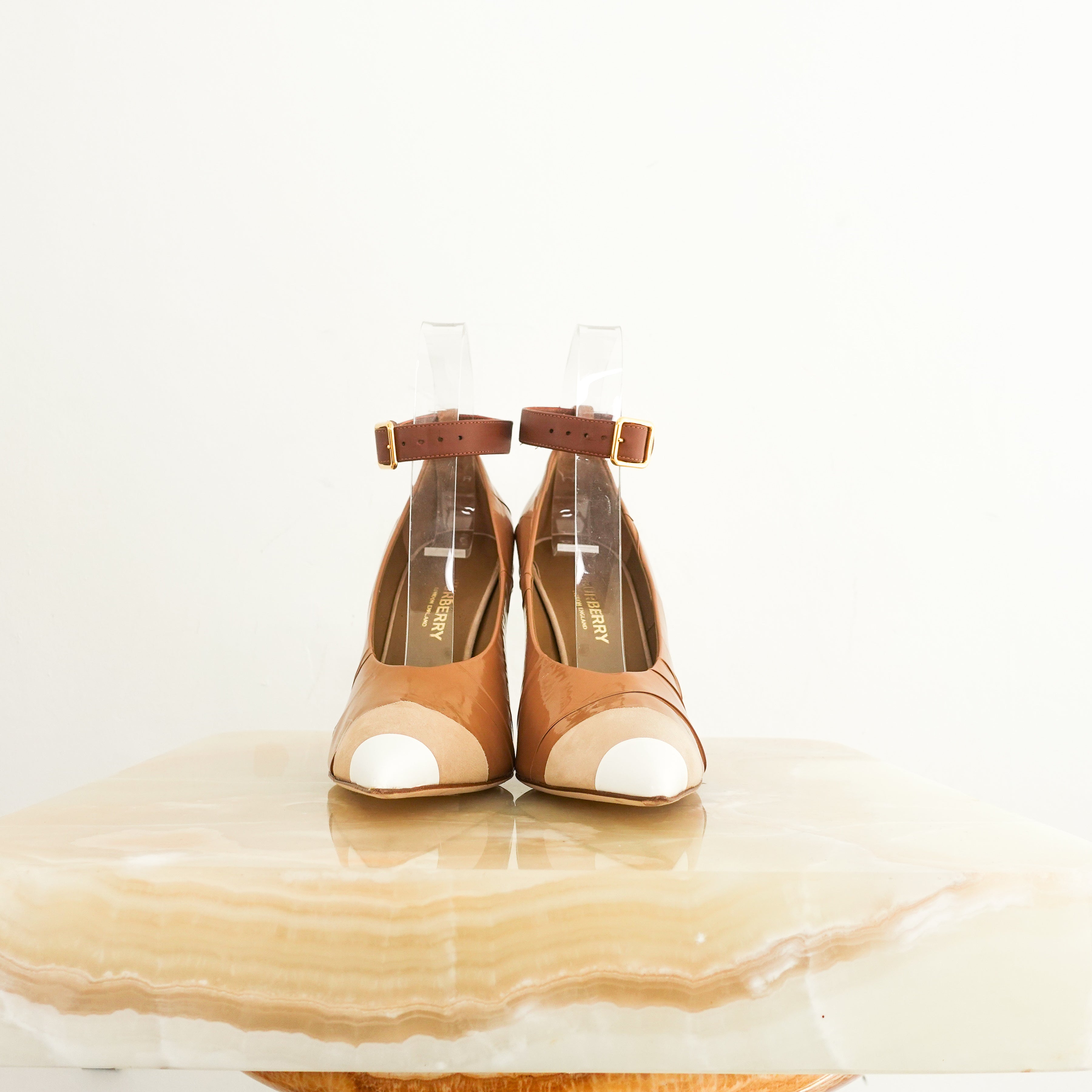 Beige statement heels with leather strap