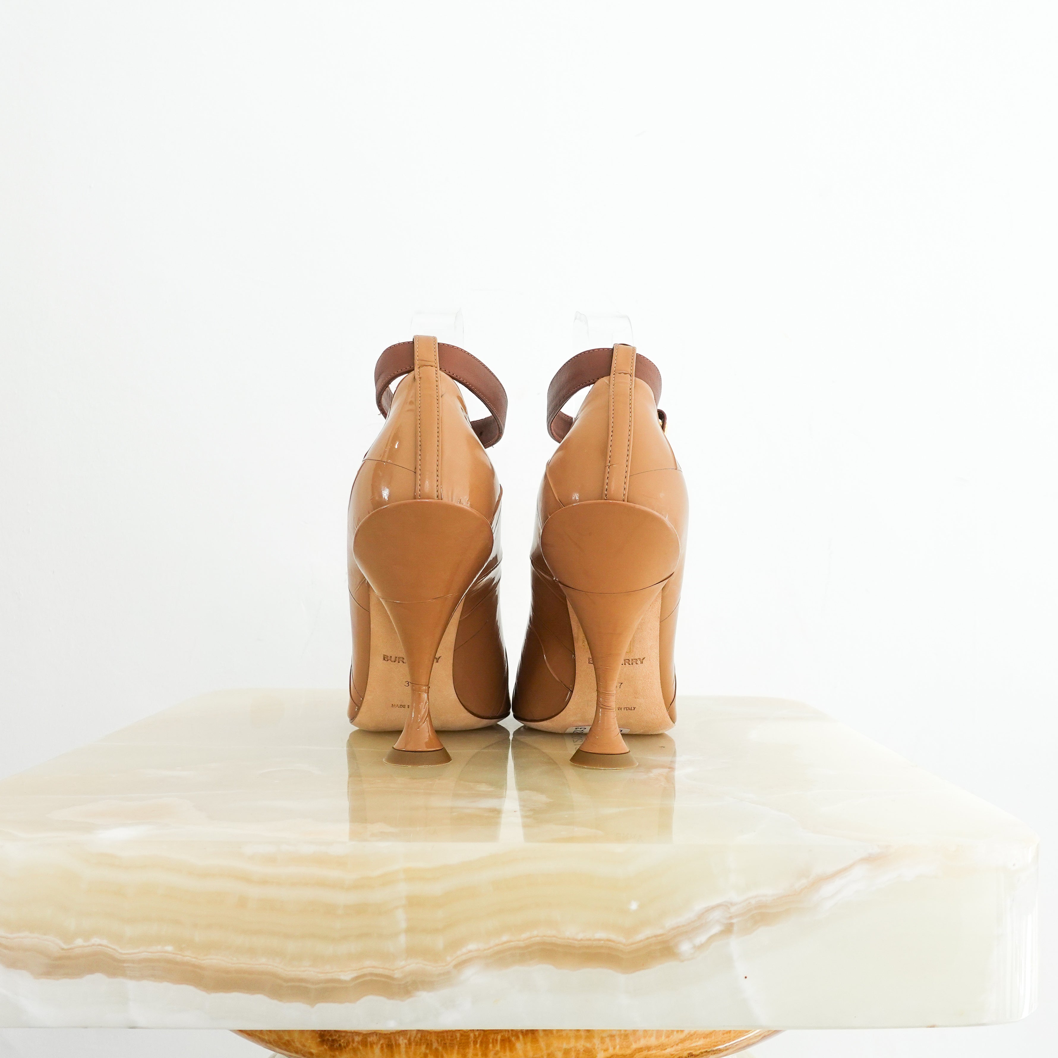 Beige statement heels with leather strap