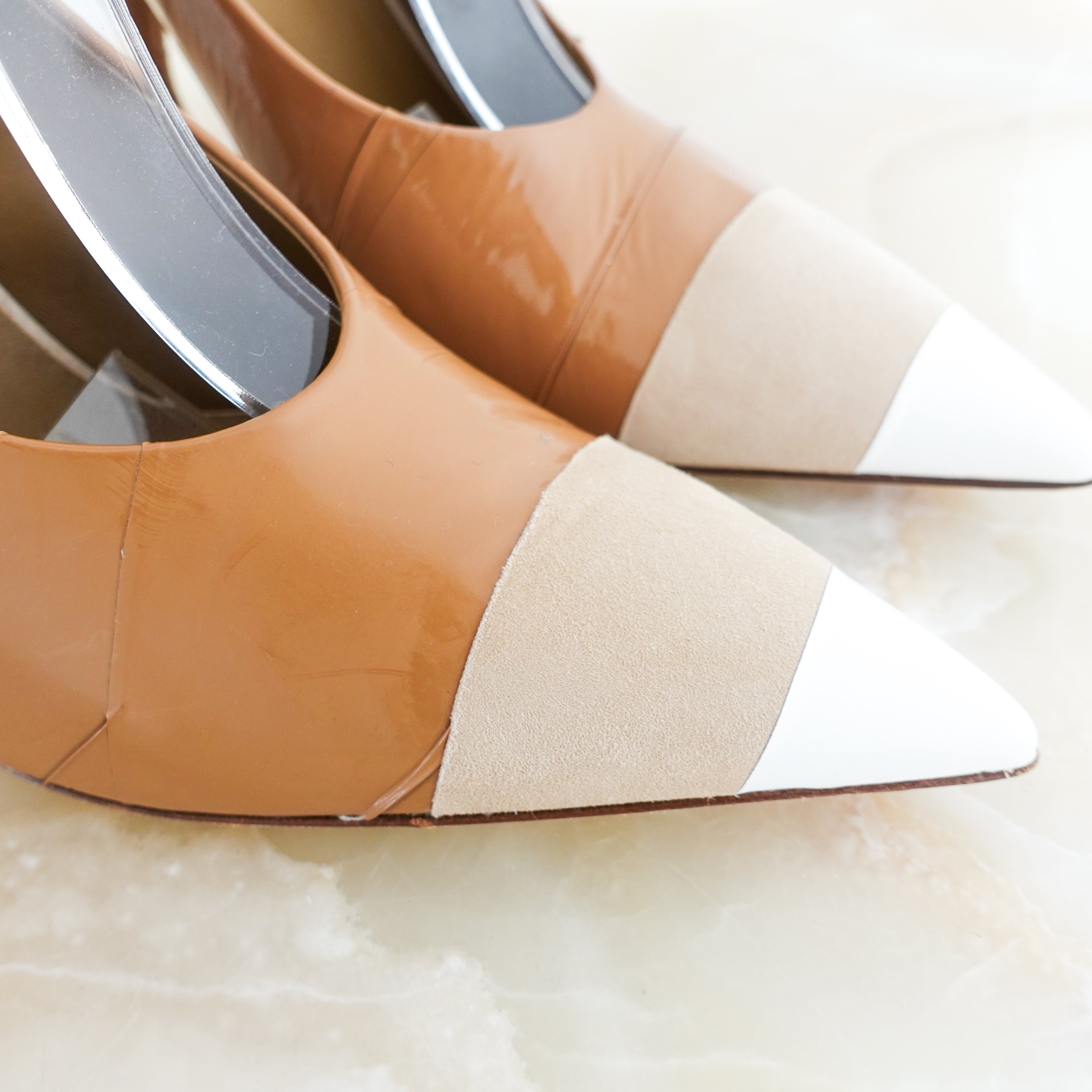 Beige statement heels with leather strap