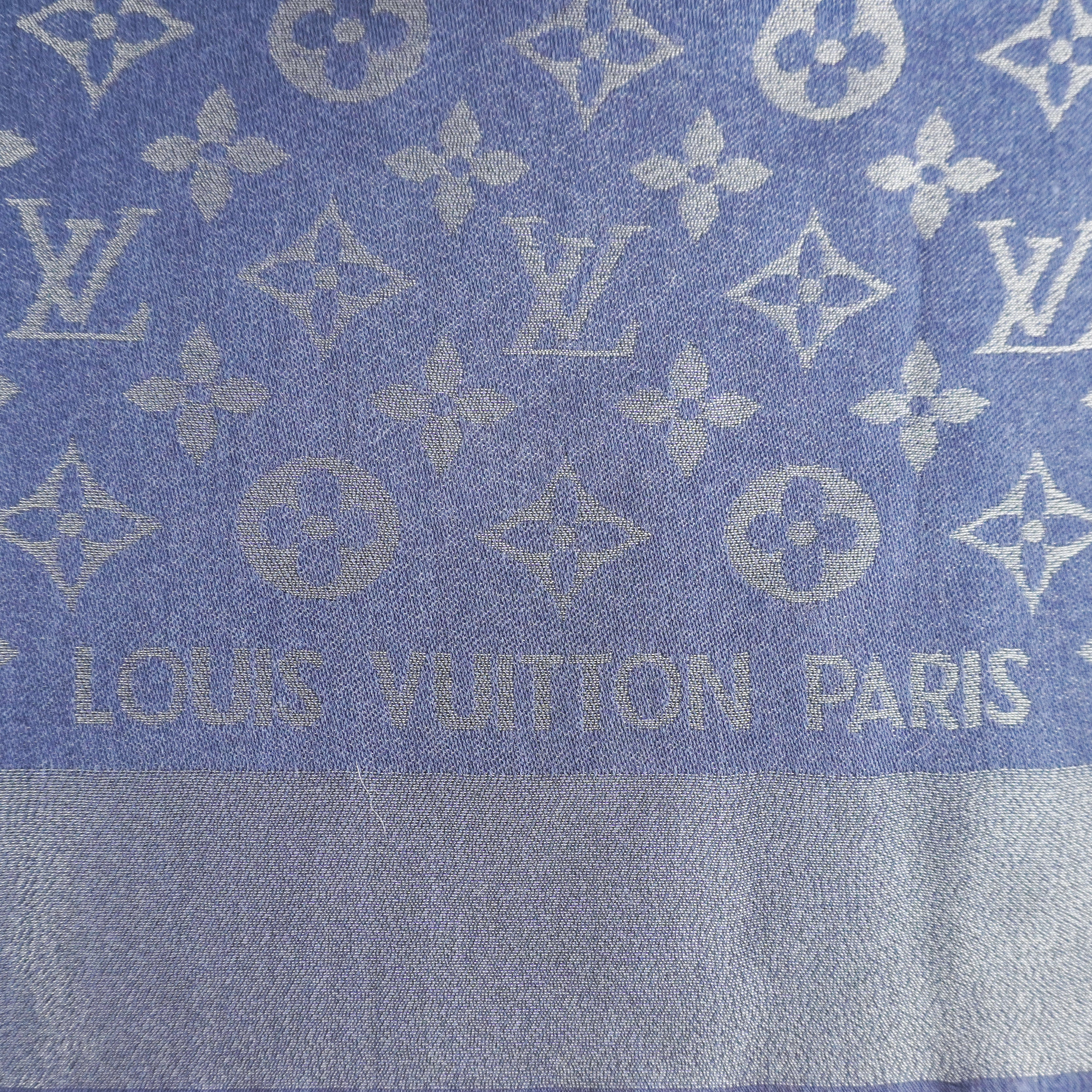 Louis Vuitton Monogram Navy Silk Shine Shawl (RRP £535) | Authentic Preloved