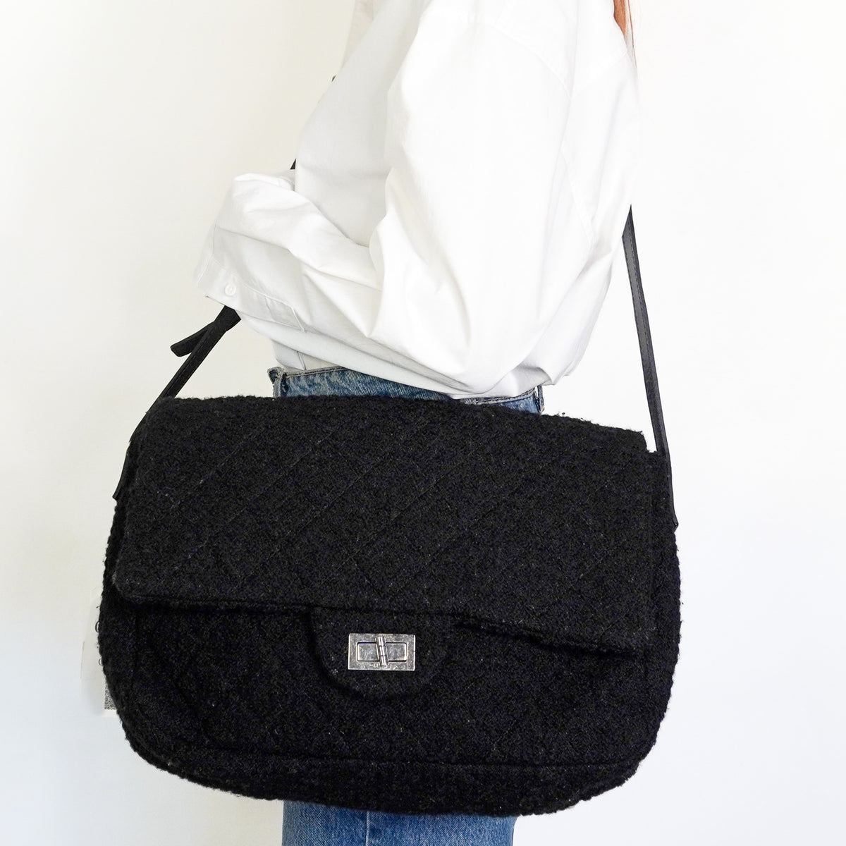 Chanel Black Tweed 2.55 Flap Crossbody Bag 2009 - 2010 (RRP £8000)| Authentic Preloved