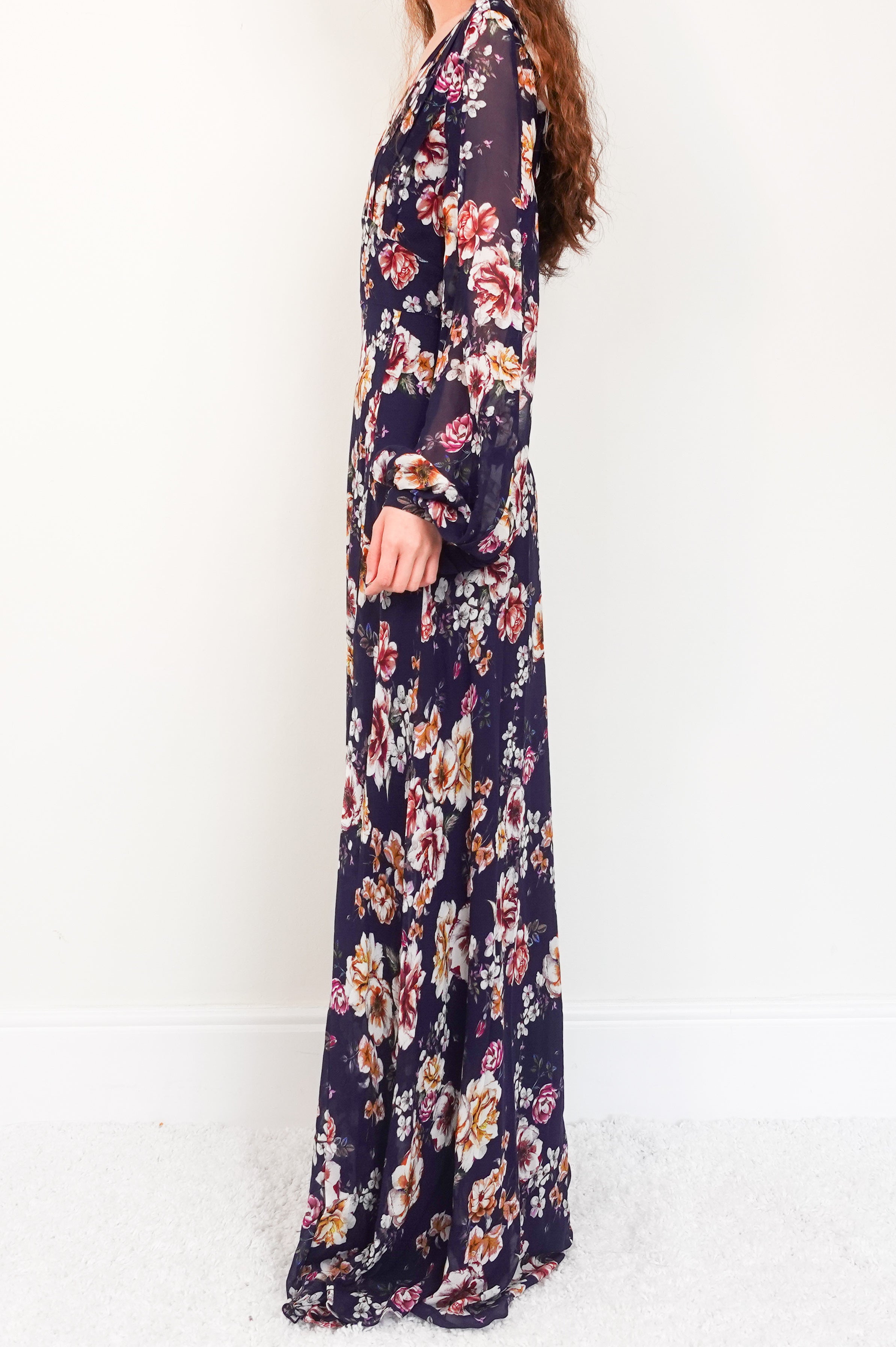 Blue silk floral maxi dress