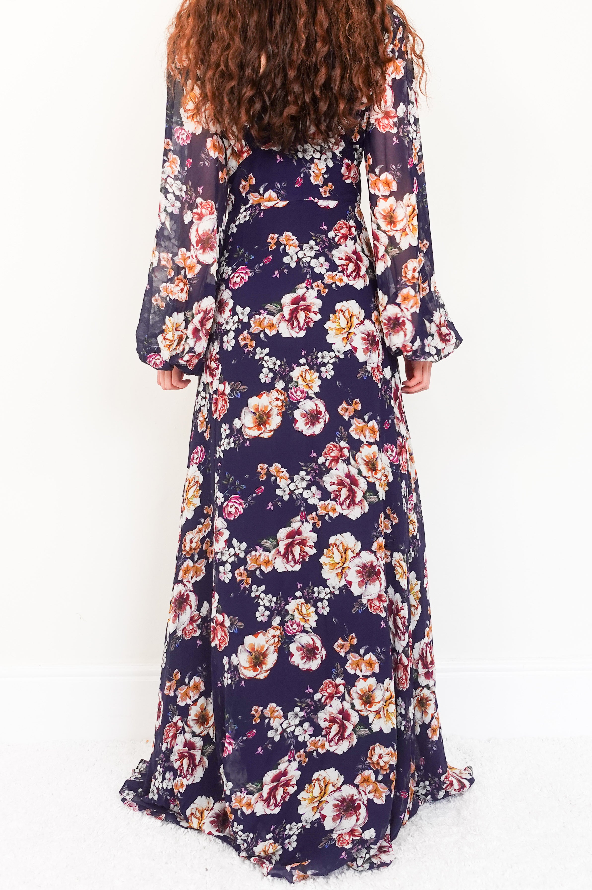 Blue silk floral maxi dress