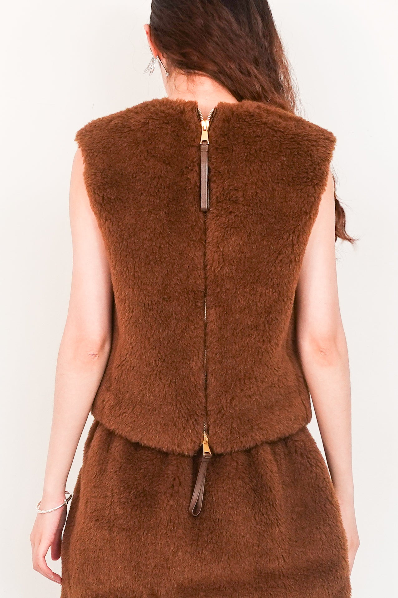 Brown sleeveless teddy top