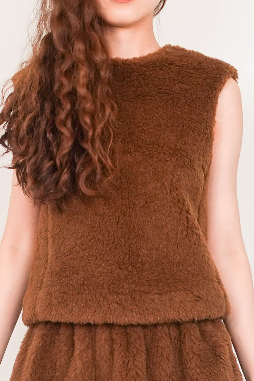 Brown sleeveless teddy top