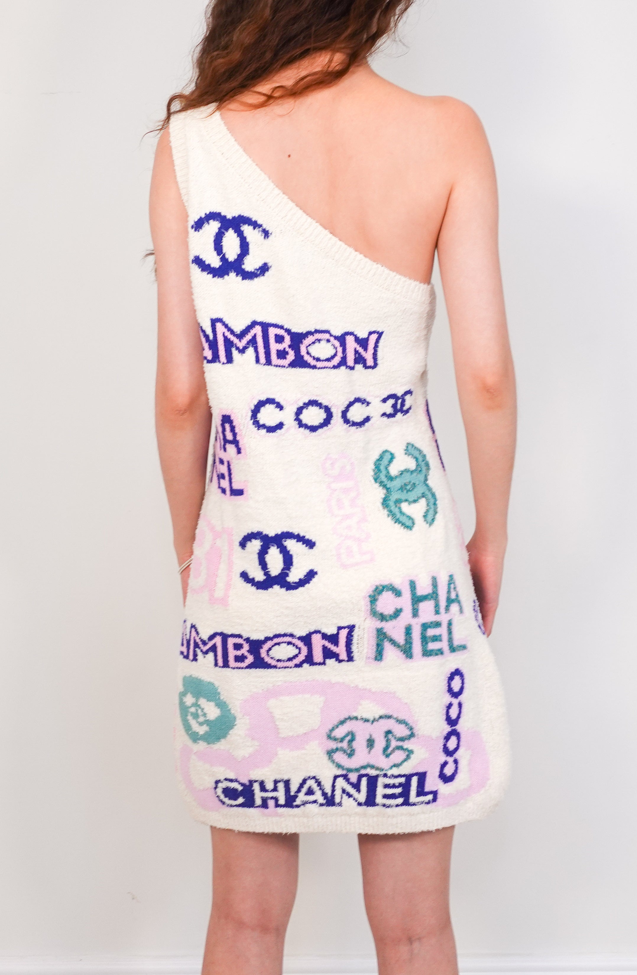 2023 One shoulder logo print dress RRP £7k