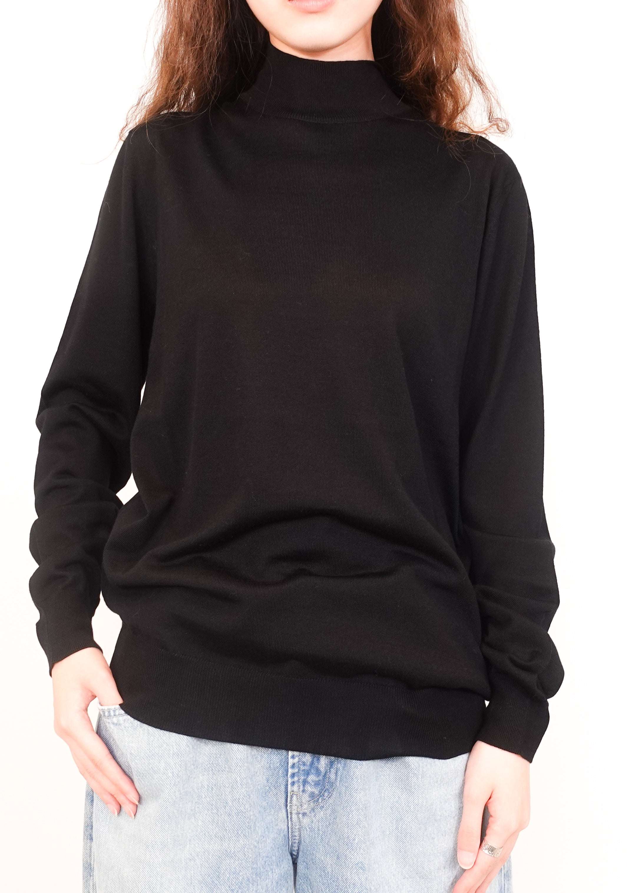 Black wool turtleneck knit top RRP £700