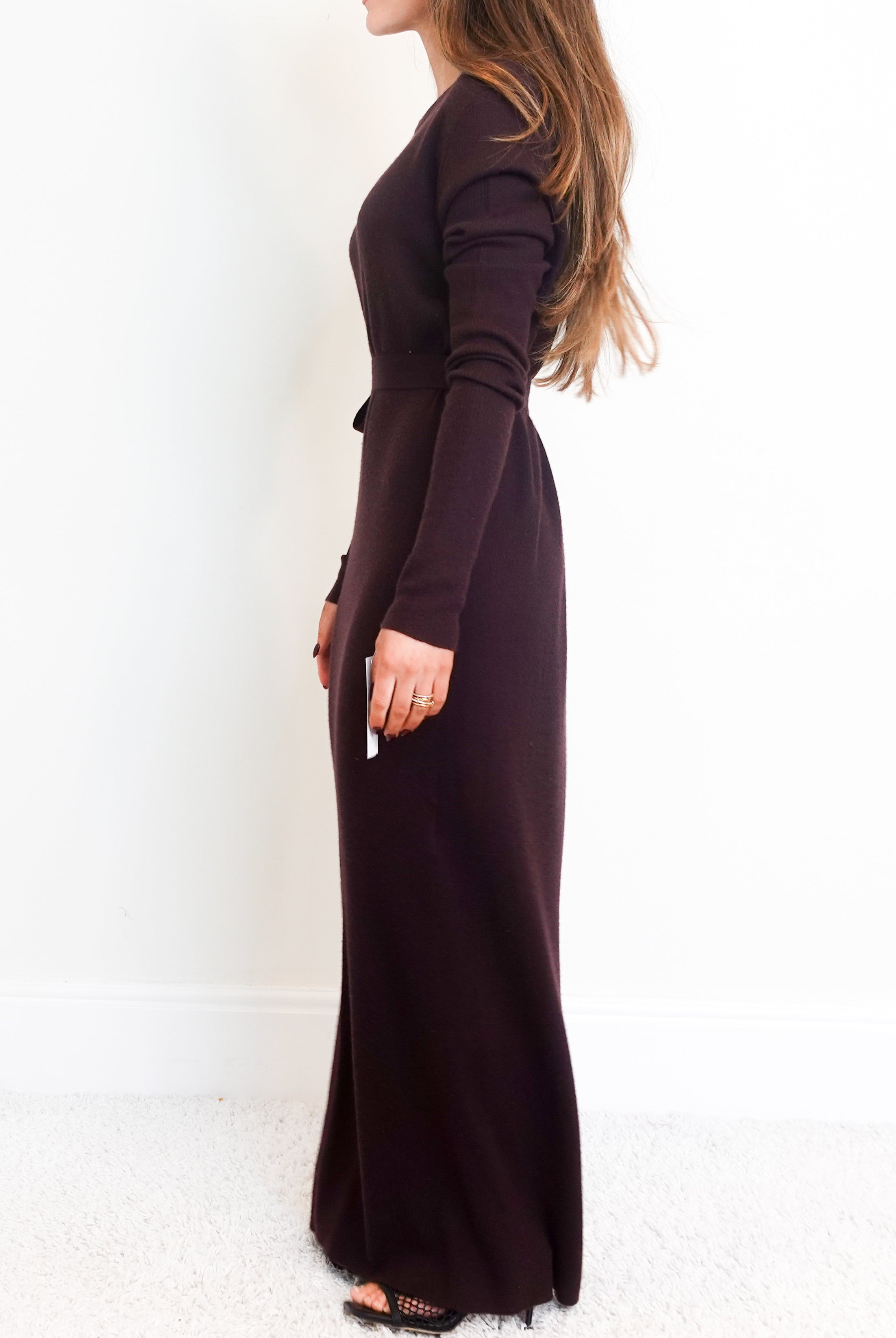 Burgundy cashmere maxi dress RRP £500