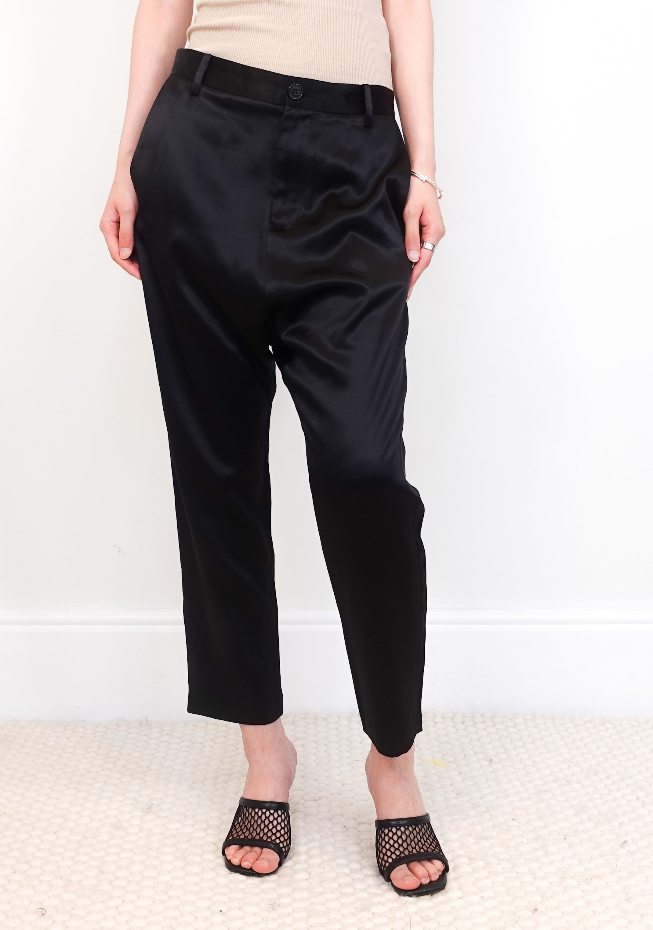 Black silk trousers