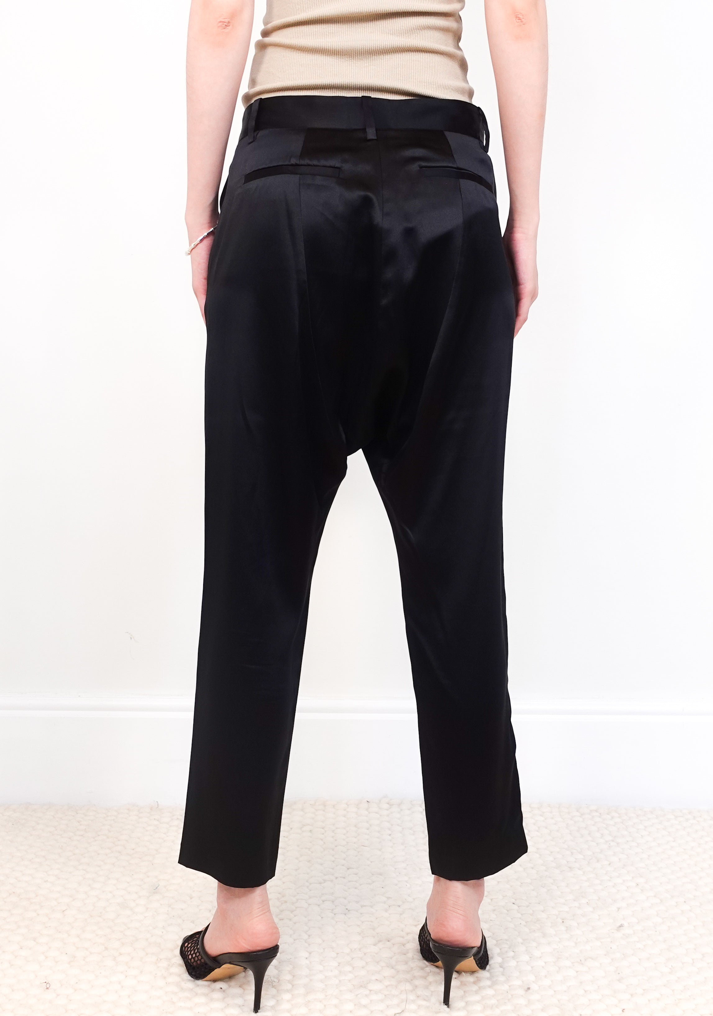 Black silk trousers