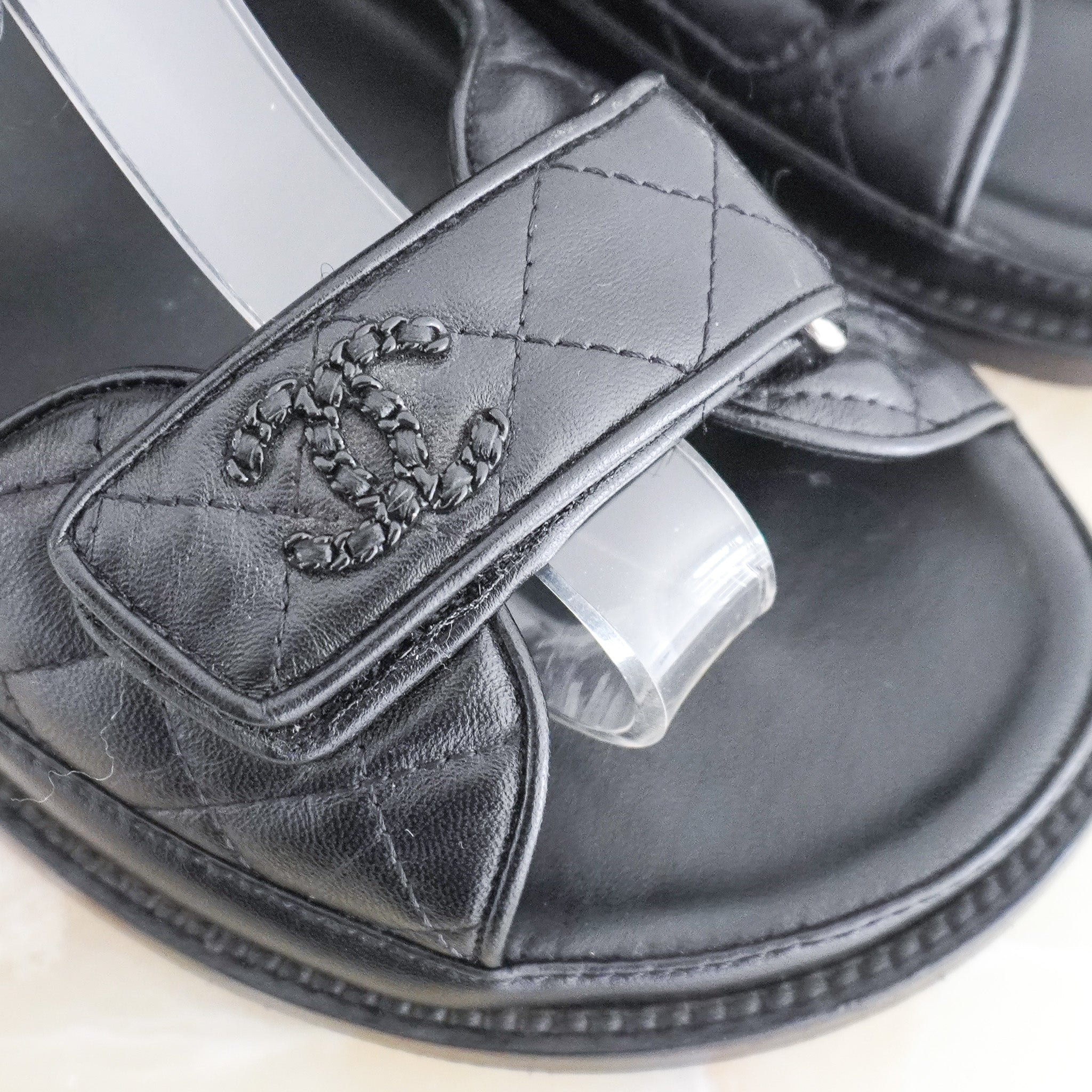 Chanel Black Quilted Leather Dad Sandals (RRP £1000) | Authentic Preloved