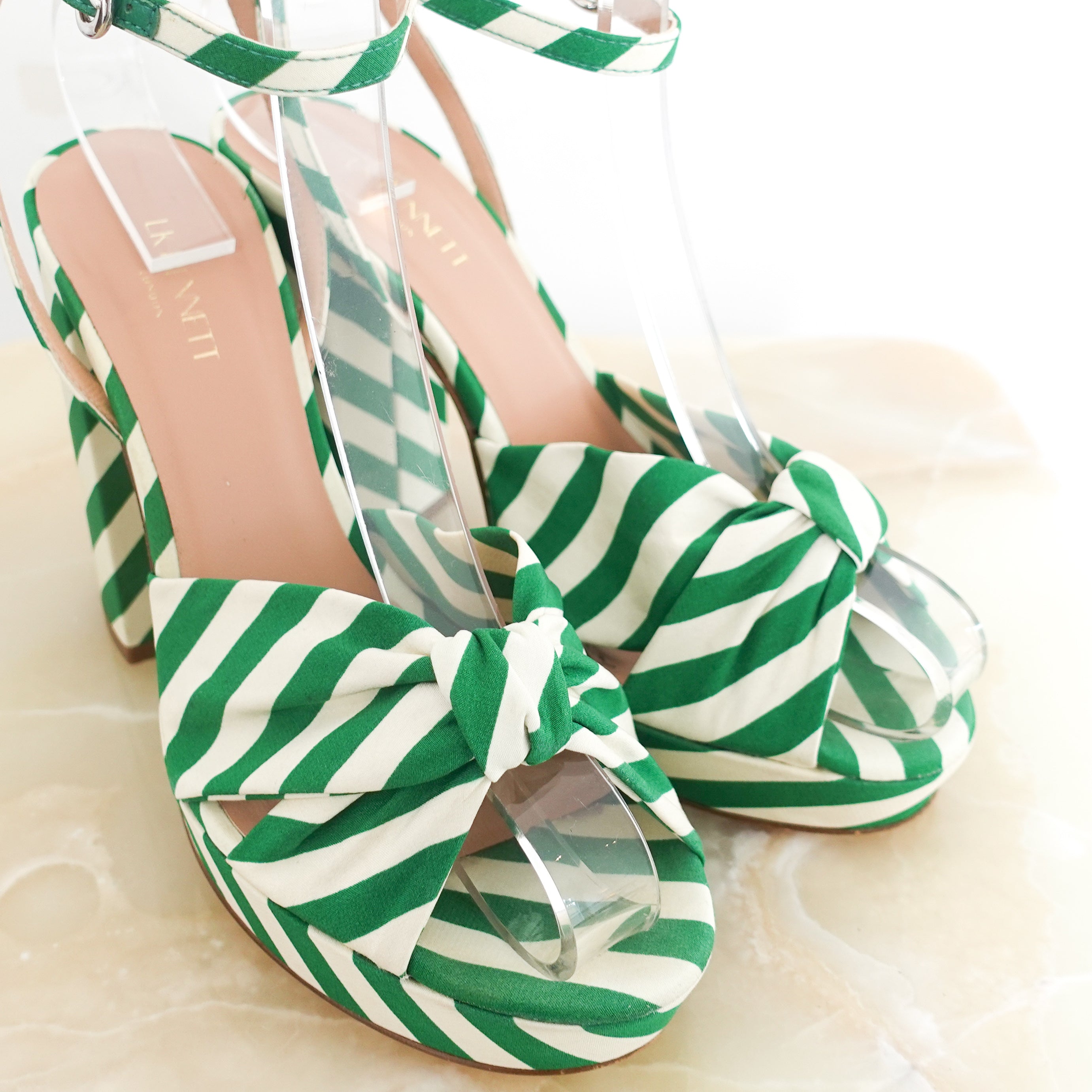 Green Amanda striped platforms RRP £320