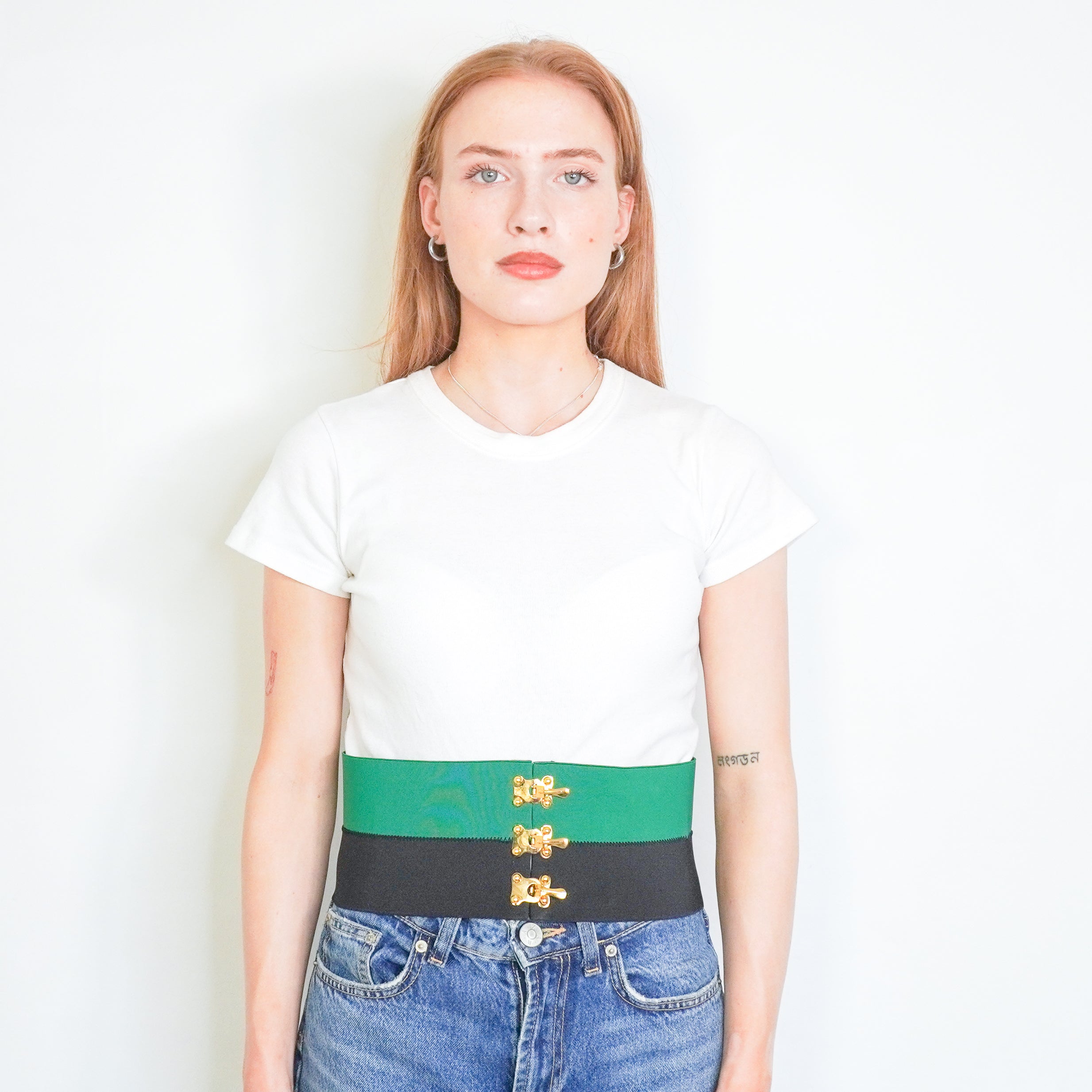 Prada Black & Green Colour-Block Elastic Corset Belt (RRP £495) | Authentic Preloved FINAL SALE