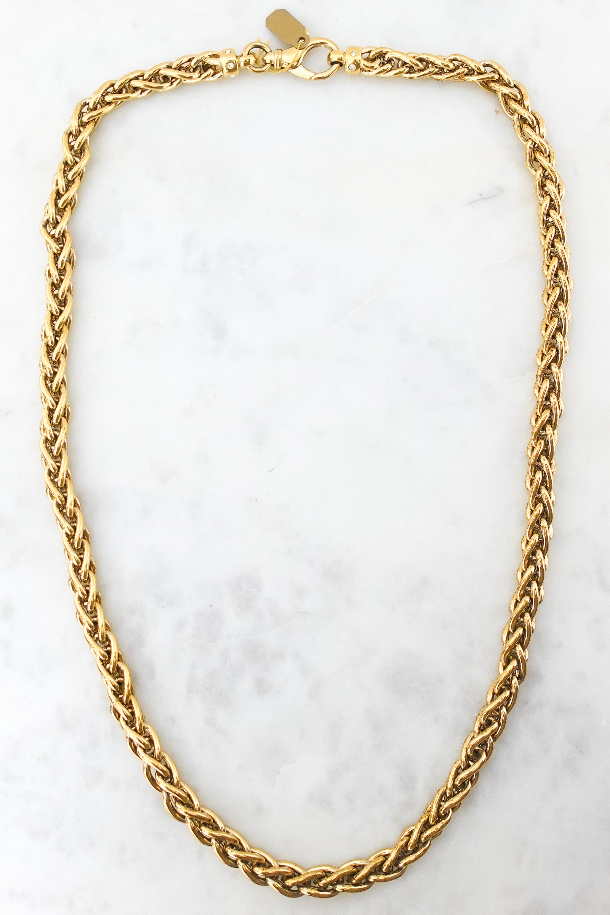 Long gold plated spiga chain with stones