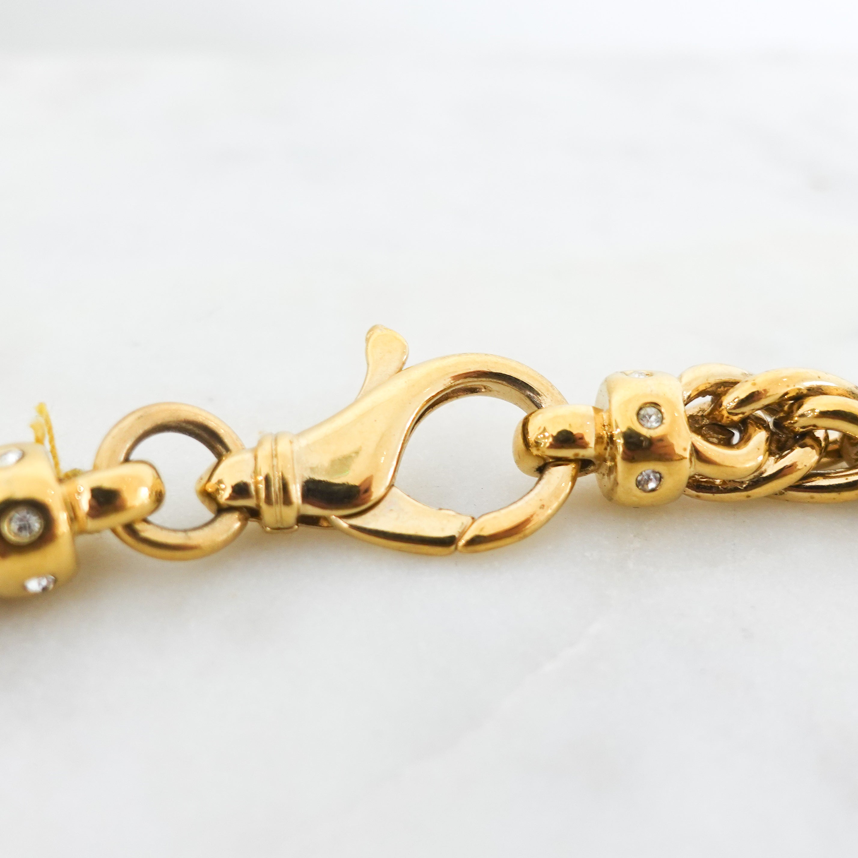 Long gold plated spiga chain with stones