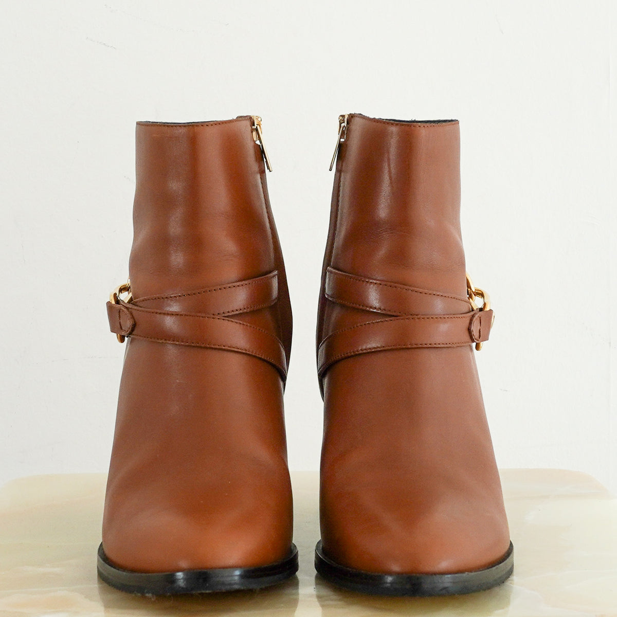 Burberry Gold-Tone Leather Ankle Boots UK 8 (RRP £800) | Authentic Preloved