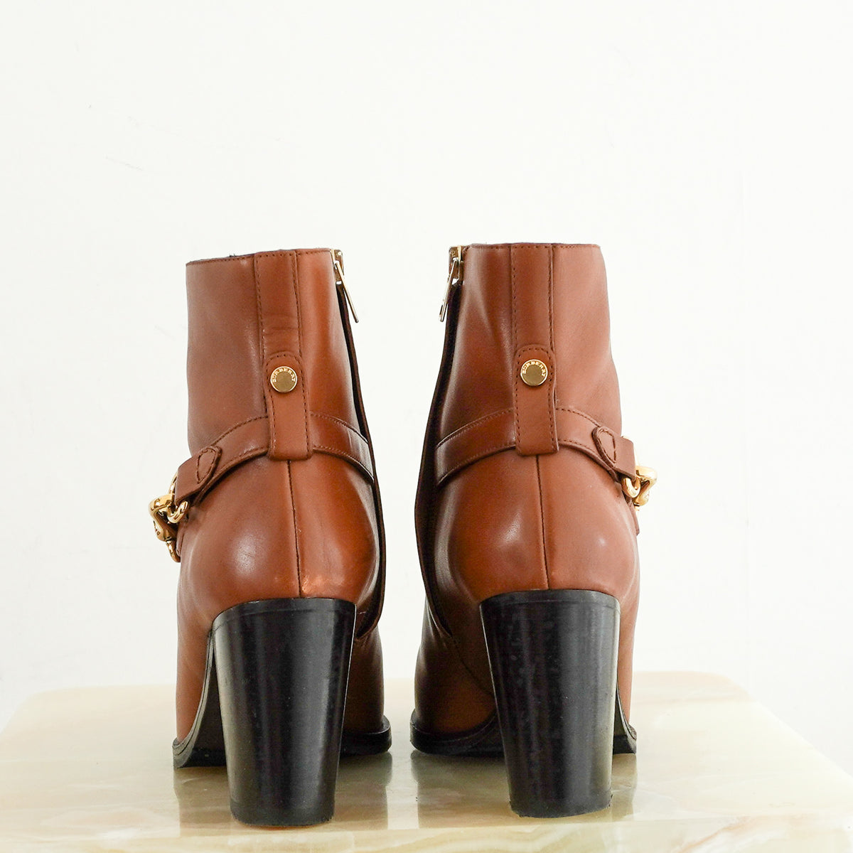 Burberry Gold-Tone Leather Ankle Boots UK 8 (RRP £800) | Authentic Preloved