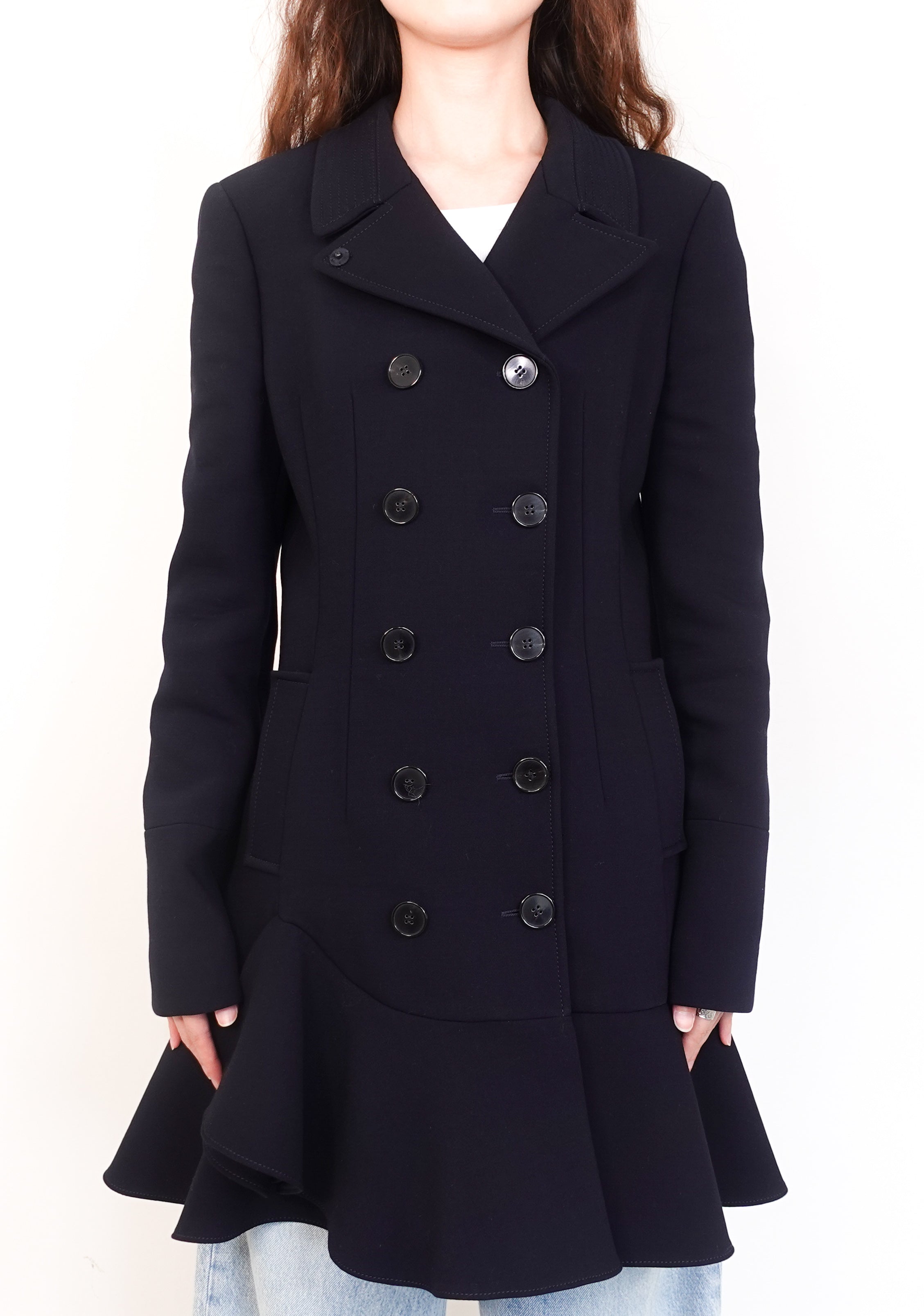 Navy peplum coat RRP £2k